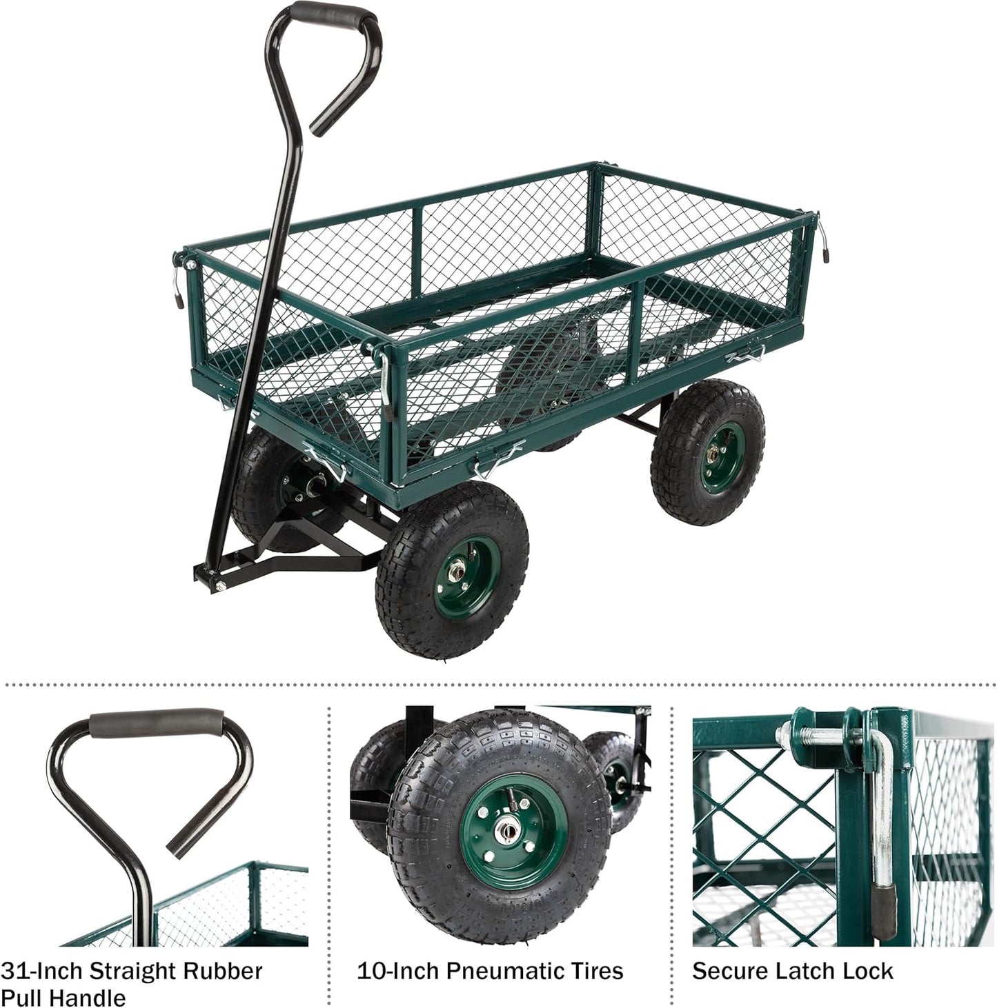 Garden Cart - Rolling Wagon Cart with 650lb Weight Capacity, All-Terrain Wheels, and Removable Sides - Garden Carts and Wagons by Pure Garden (Green)