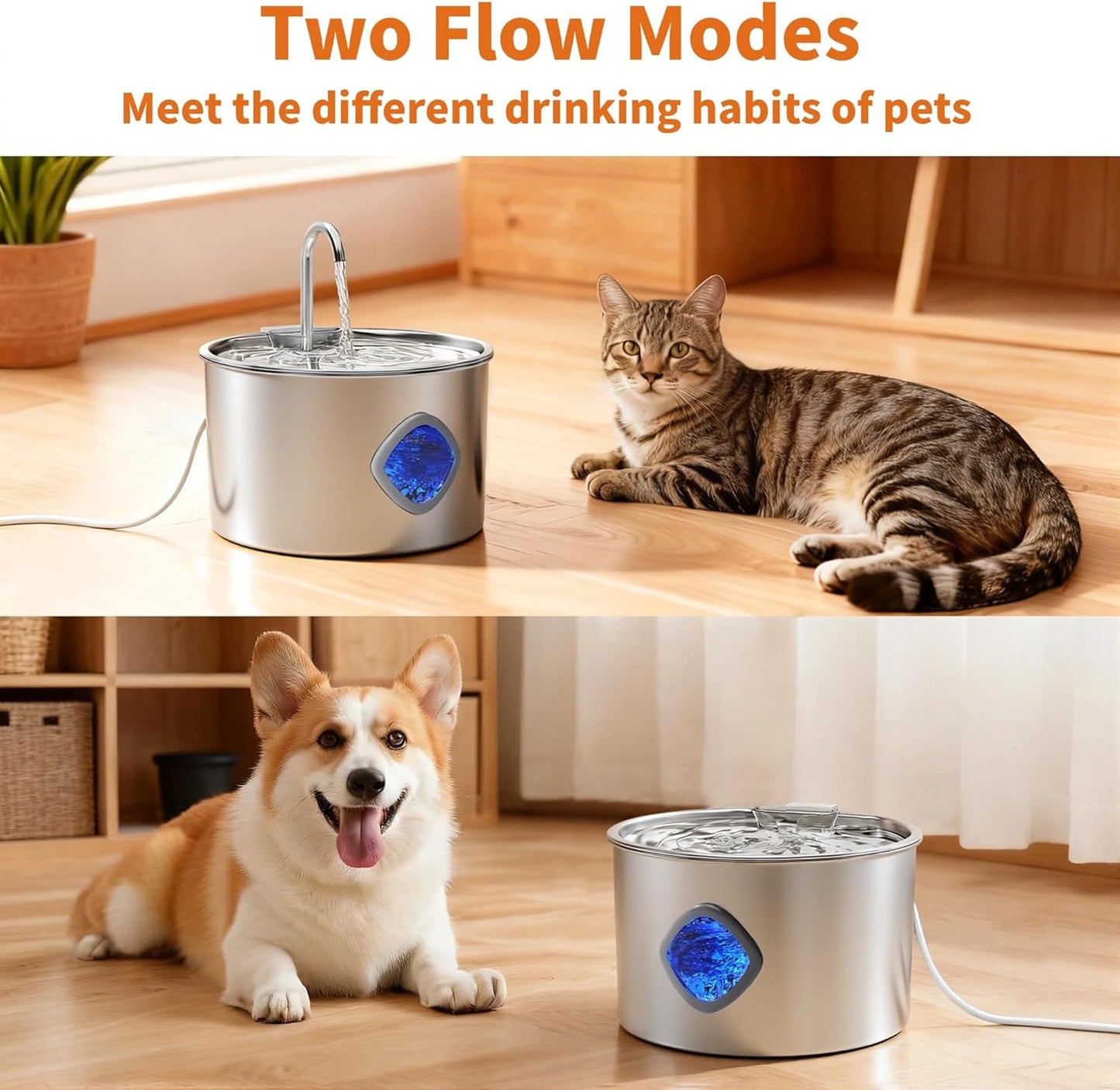 Cat Water Fountain Stainless Steel: 108oz/3.2L Cat Fountain for Drinking - Pet Water Fountains for Cats Indoor - Dog Water Bowl Dispenser - Pets Feeding & Watering Supplies - for Small Animals