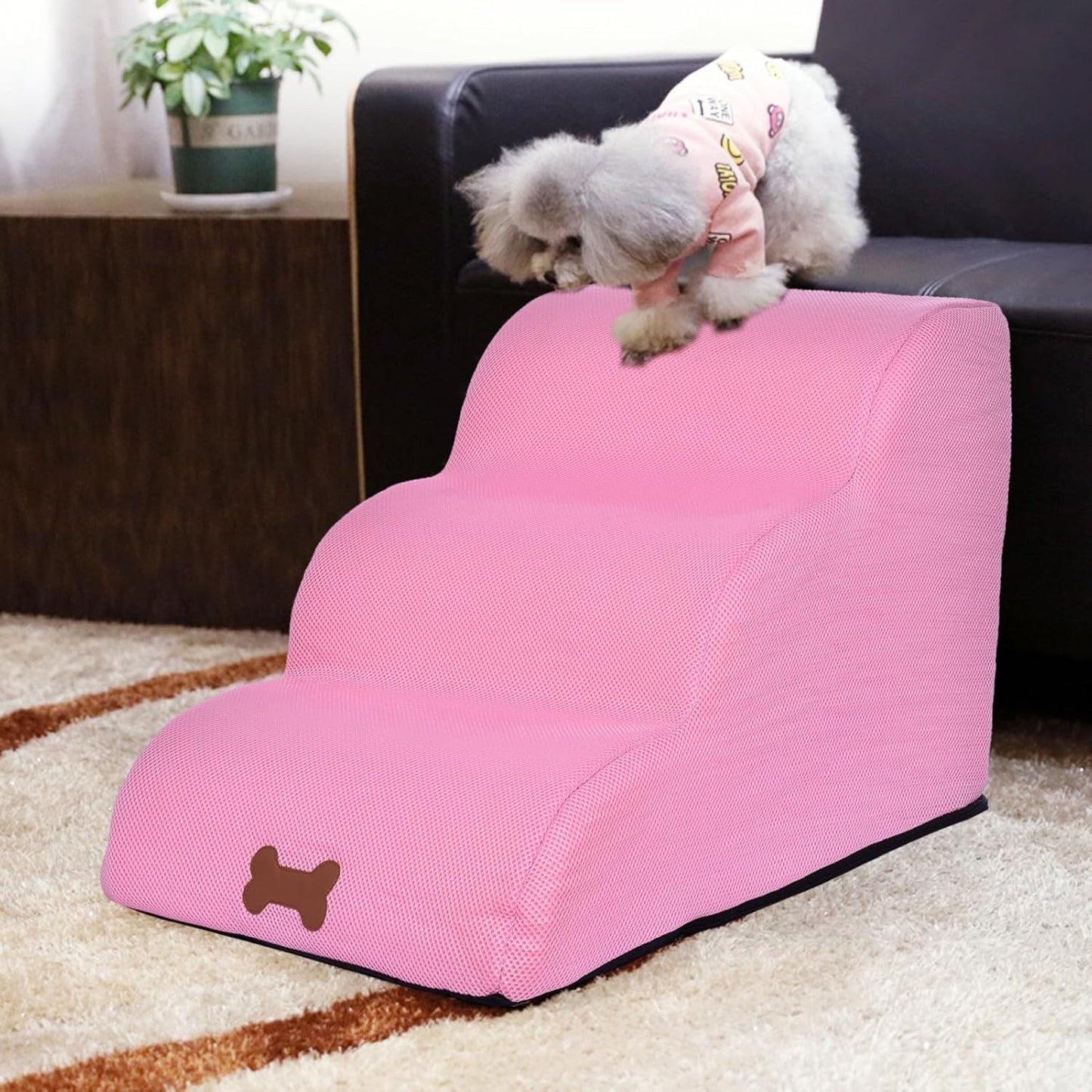 Pet Ladder - 3 Tier Foam Dog Ramps/Steps | Pet Ladder for Cats/Dogs Removable for Sofa, Couch and High Bed Climbing for Up to 150 Lb