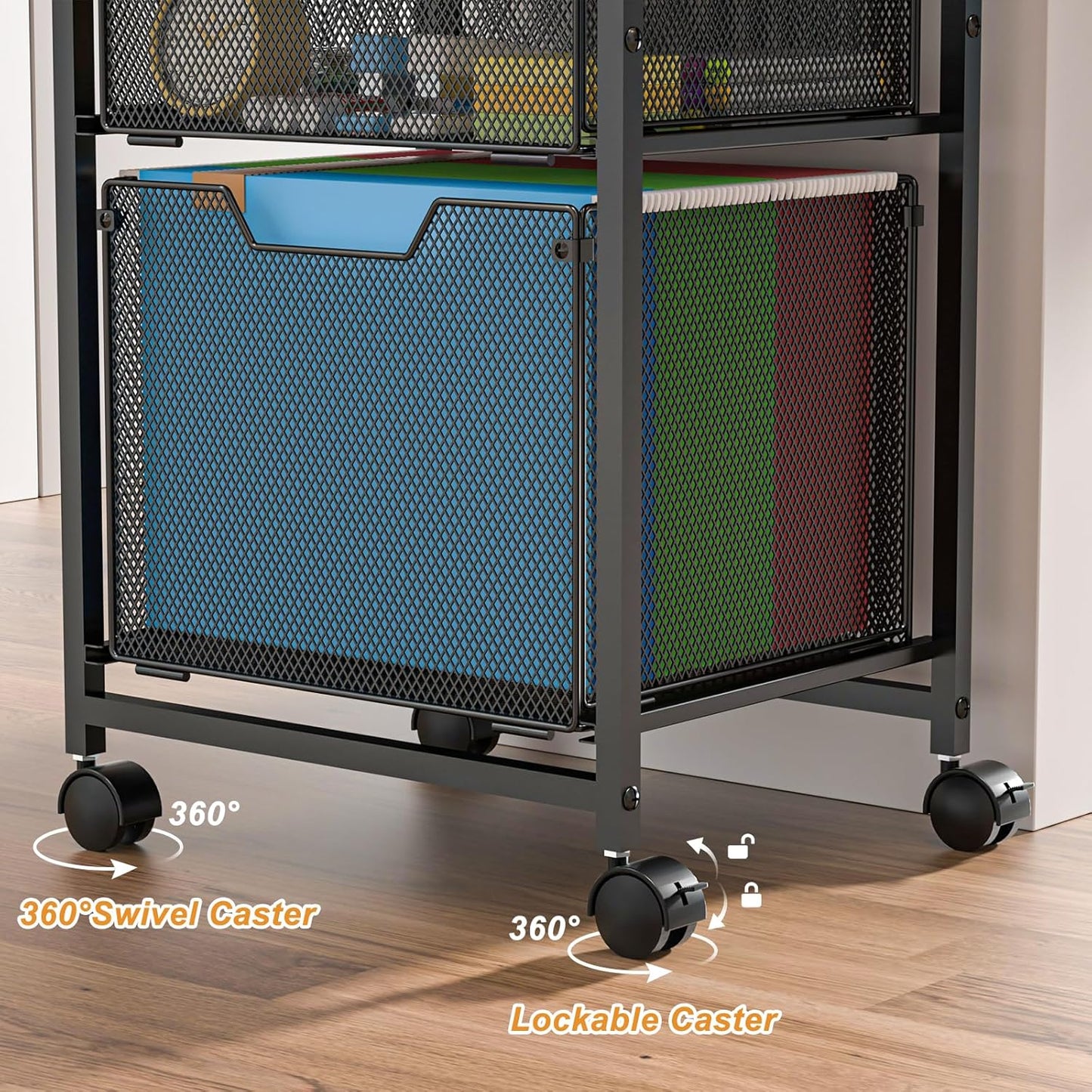 6-Tier Rolling File Cart with 2 Drawers, File Cabinet Organizer for Hanging File Folders, Letter-Size File Storage with Wheels, Multi-Layer Mobile Filing Cabinet for Office and Home