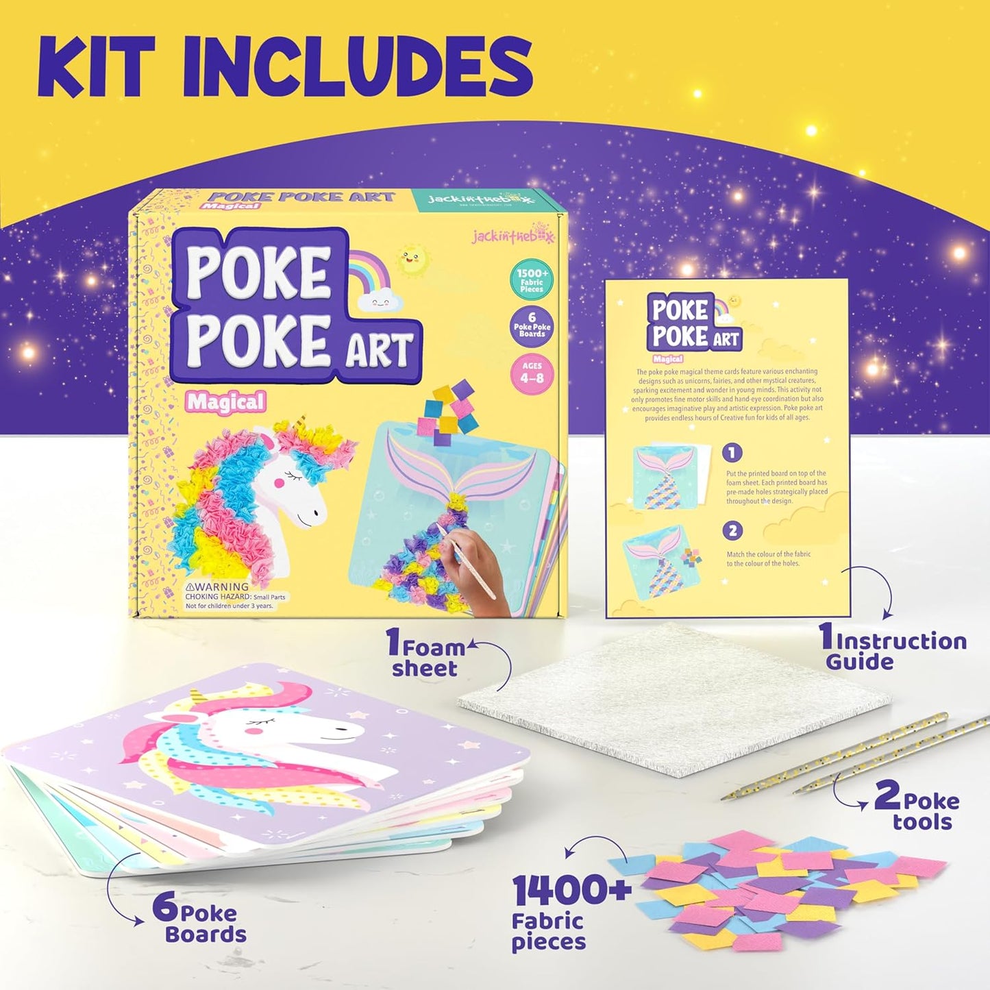 jackinthebox Poke Poke Art – Magical Theme, Mess-Free Fabric Art and Craft, Flower Pressing Kits, Gift for Kids, Girl Gifts, DIY Activity Boy Gift, Easter Gift for Girls and Boys Ages 4 5 6 7 8
