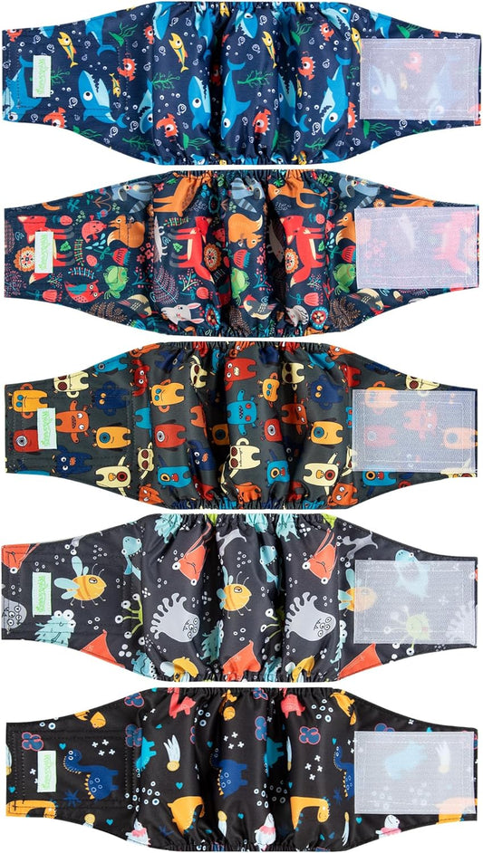wegreeco Small Dog Diapers Male,Reusable Belly Bands for Male Dogs,Washable Doggie Puppy Diapers Wraps,Medium Large Size(5 Pack Small)