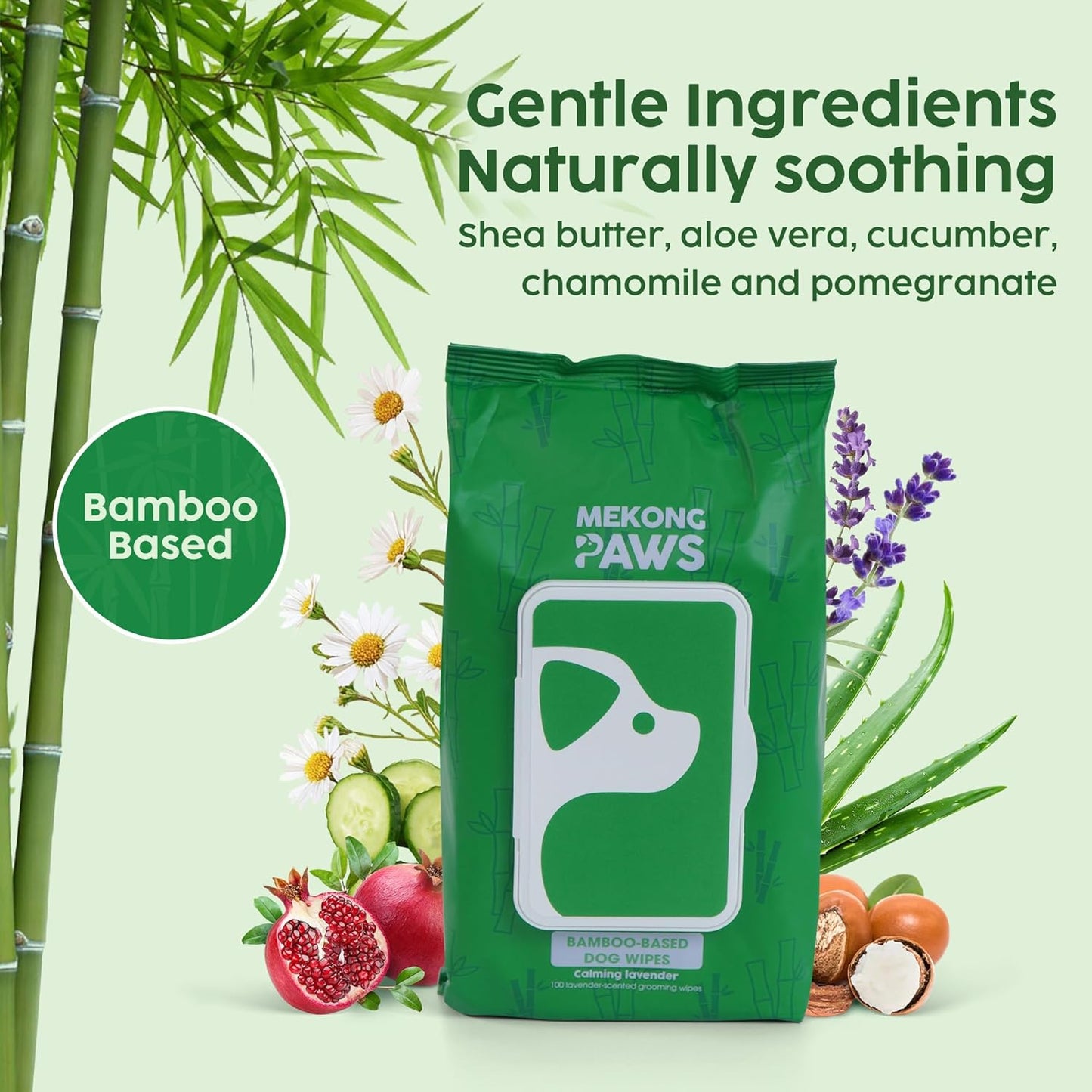 Bamboo Grooming Wipes - Calming Lavender Scented - Freshening Dog Cat Wipe - Gentle on Sensitive Skin - Thick & Durable for Paws, Coat & Bum - 100 Count