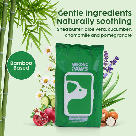 Bamboo Grooming Wipes - Calming Lavender Scented - Freshening Dog Cat - Gentle on Sensitive Skin - Thick & Durable for Paw Coat & Bum Cleansing - 400 Count