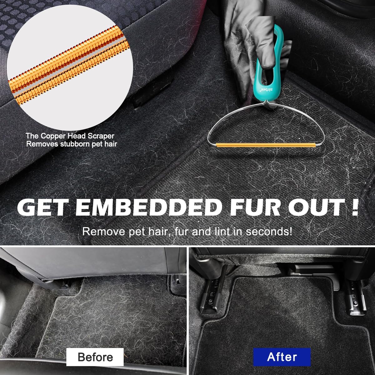 Pet Hair Remover 3-Pack, Dog Cat Hair Remover, Lint Shaver Cleaner Pro, Fur Removal Tool, Portable Carpet Scraper, Fuzz Rollers Hairball Brush for Carpets, Clothes, Car Mats, Couch, Pet Bed, Furniture