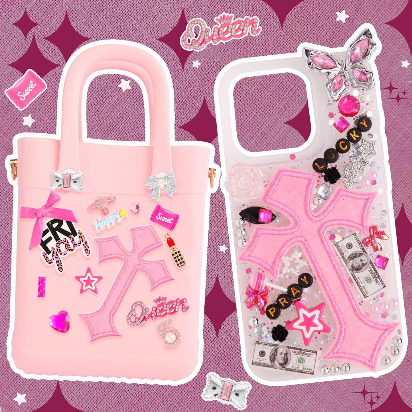 EIiovcnya 2380 Pcs Junk Phone Case Charms Kit, Charms for Customizing DIY Cases, with Nail Accessories, Cute Bow, Star, Candy, Letter Beads, Flatback Aesthetic Big Decor Easter Basket Stuffers Gift