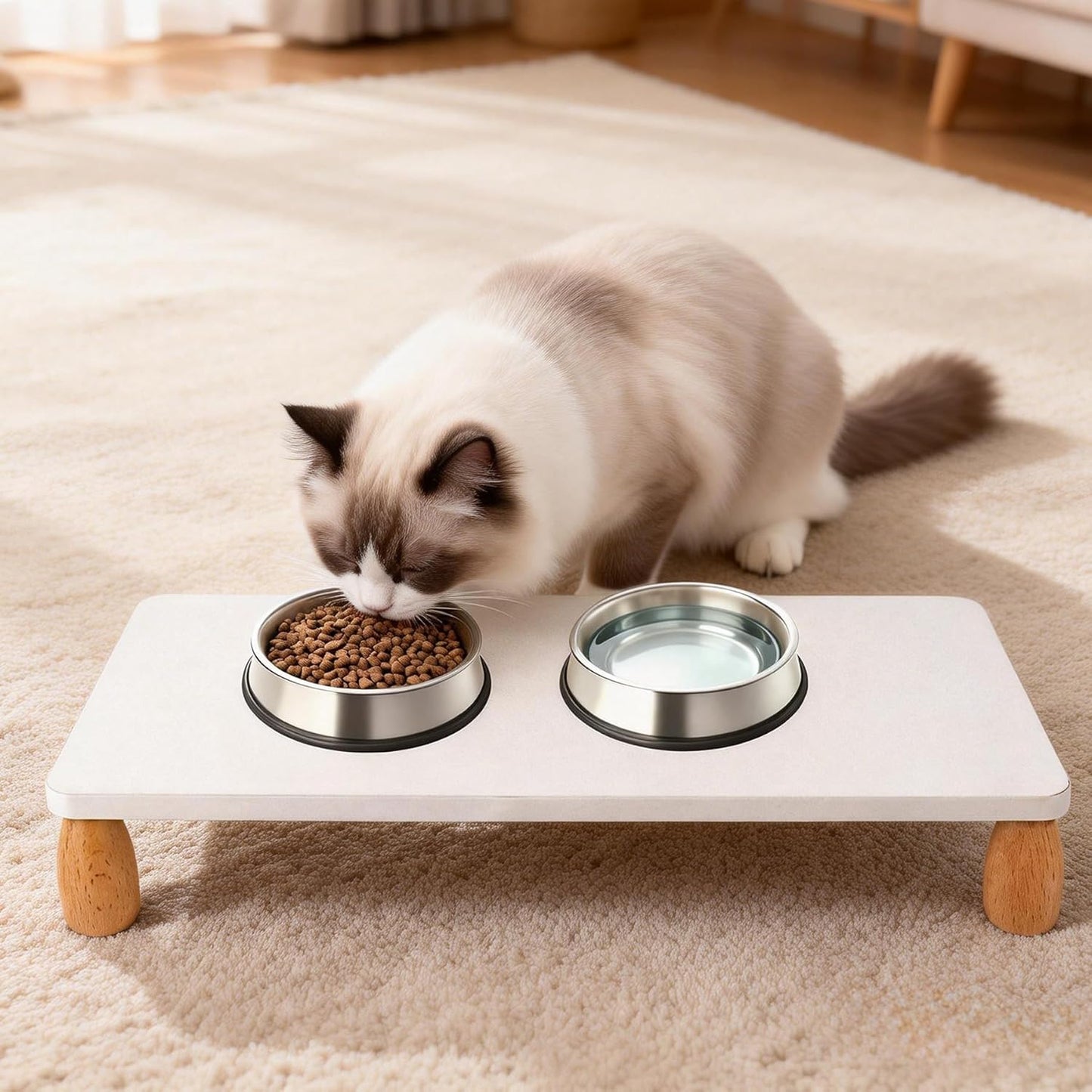 Wooden Elevated Cat Food Stand, 3.2" Raised Cat Food Table, Pet Feeding Table for Cats & Small Dogs, Stable Bowl Stand Platform for Most Bowls& Automatic Feeders, Modern Pet Feeding Station