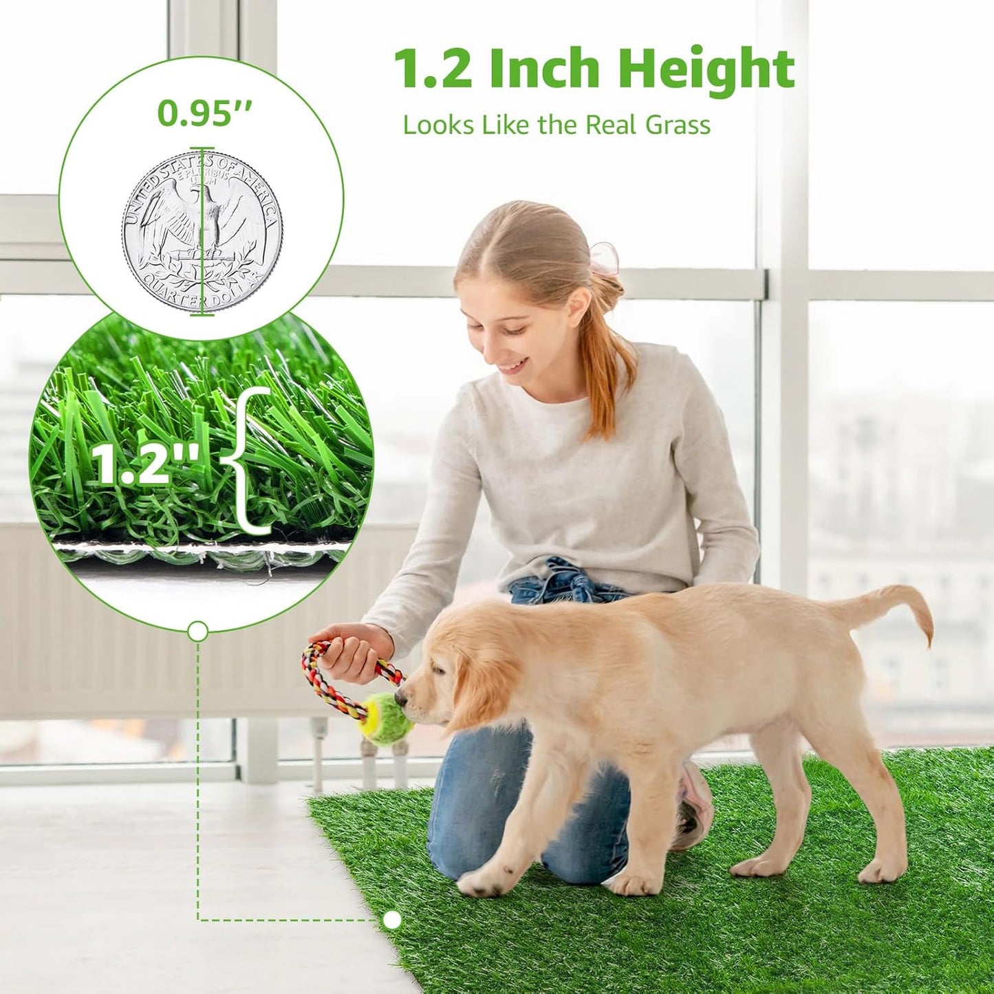Artificial Dog Grass Pee Pad 20”x 25” 2 Pack, Grass Pad for Dogs Indoor Potty Training, Replacement Turf for Puppy, Washable Reusable Realistic Fake Grass Mat