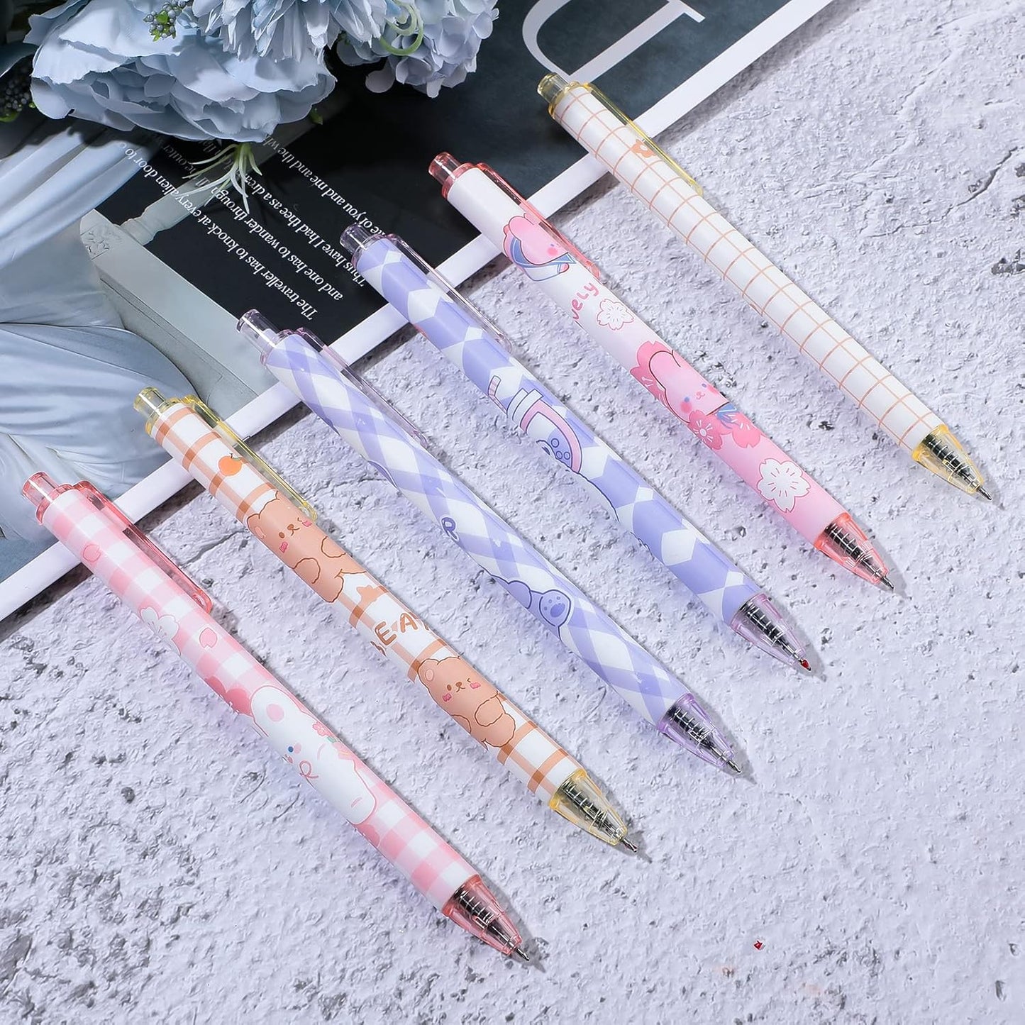 Qualirey 12 Pcs Kawaii Gel Ink Pen 0.5 mm Black Ink Kawaii Pens Retractable Fine Ballpoint Pen Stylish School Supplies for Boys Office Girls Stationery Supplies Gift(Blossomy)