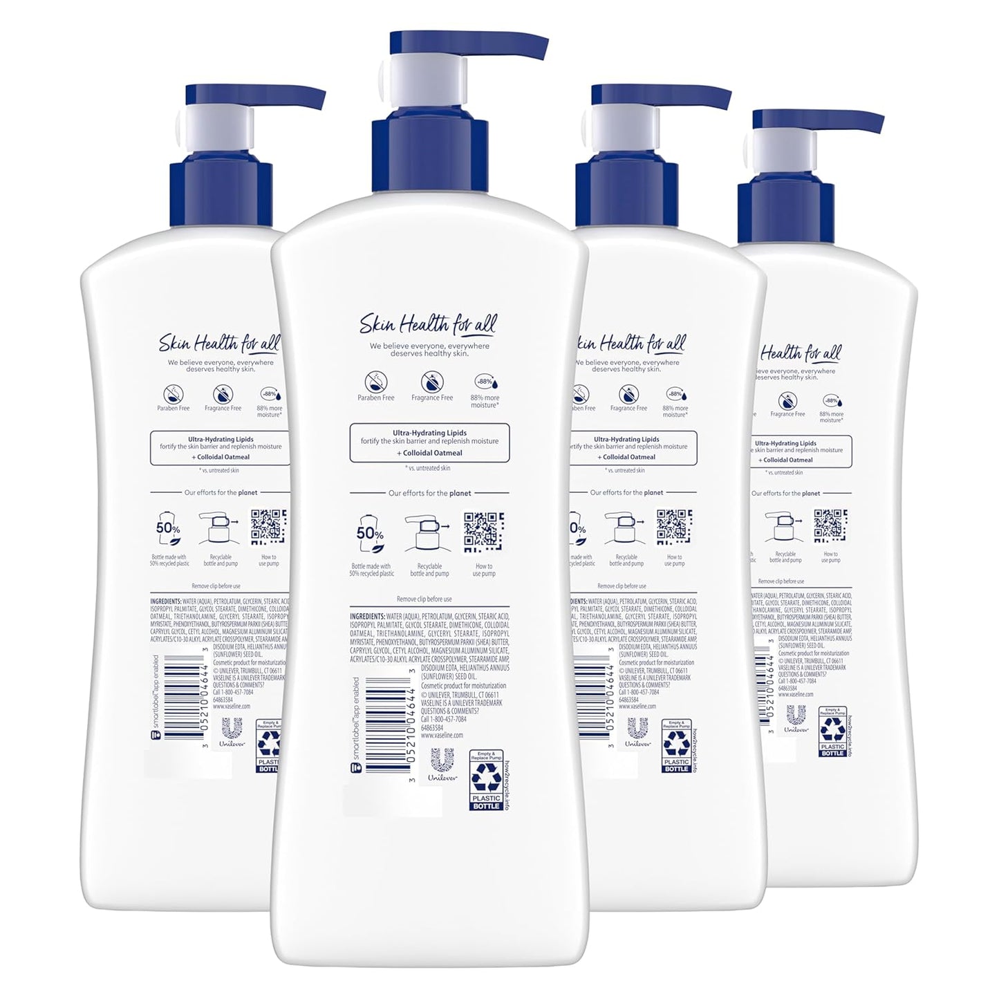 Vaseline Intensive Care Body Lotion 4 Pack Sensitive Skin Relief For Dry Skin With Colloidal Oatmeal and Ultra-Hydrating Lipids 20.3 oz