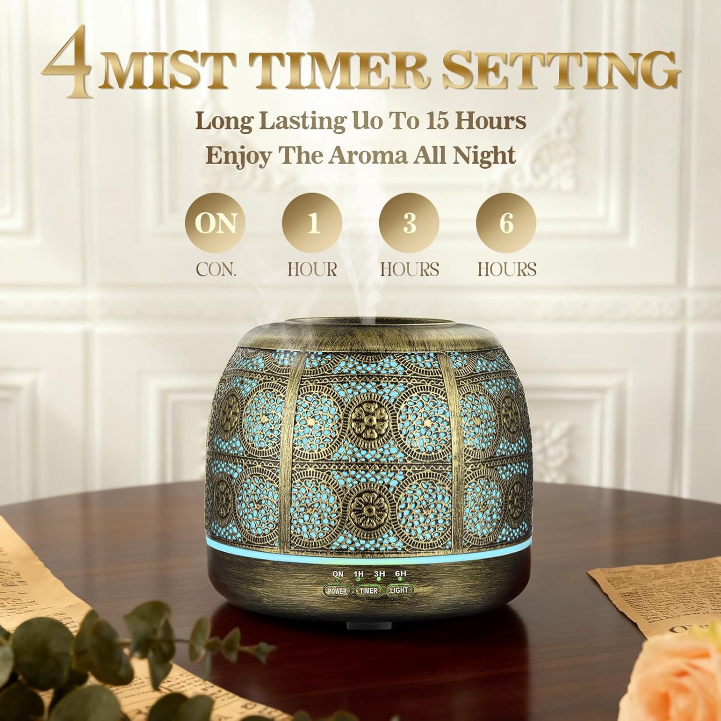 ARVIDSSON Essential Oil Diffuser, 500ml Aromatherapy Diffuser for Home, Ultrasonic Diffusers for Essential Oils, Metal Oil Diffuser with Mist Timer and Color Mood Light, Gift for Women and Men