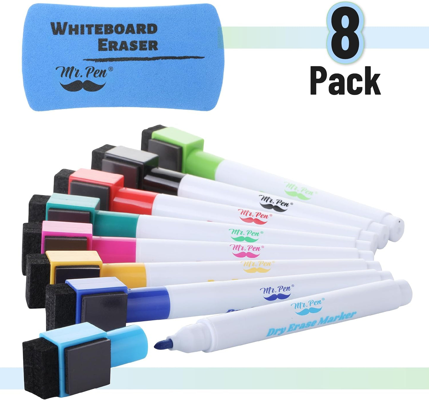 Mr. Pen- Magnetic Dry Erase Markers, 8 Pack with Eraser, Magnet, Fine Tip Dry Erase Pens