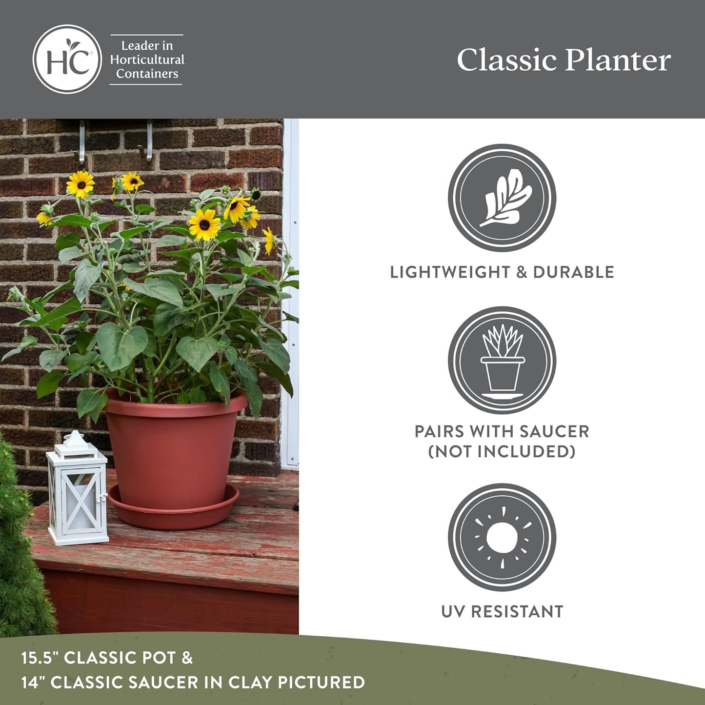 The HC Companies 14 Inch Classic Round Planter Pots with Drainage, Rolled Rim Plastic Planters for Indoor & Outdoor Plants, 2-Pack Decorative Flower Pots for Garden, Office & Home Decor, Black