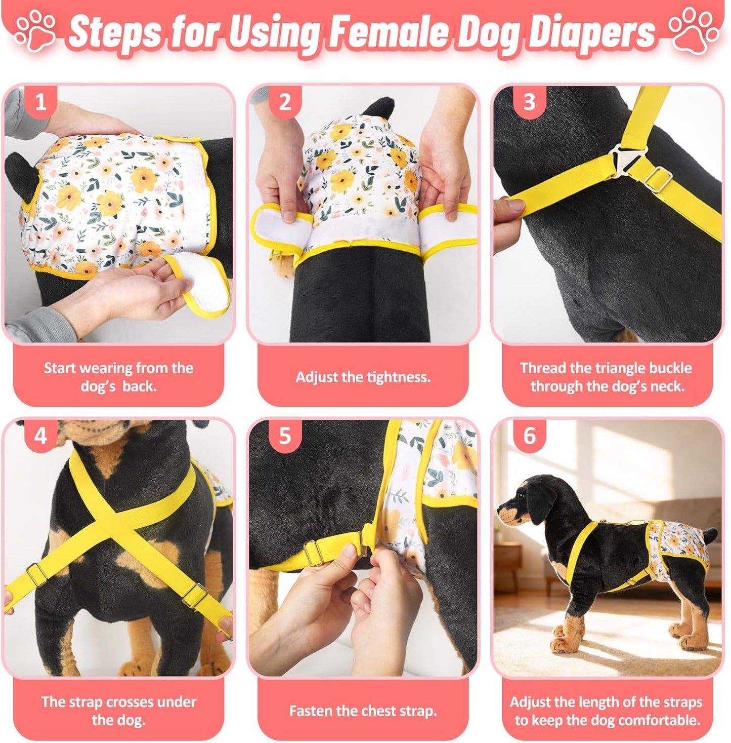Female Dog Diapers 3 Pack Washable Dog Diapers Female Dog Diaper That Stay on Dog Diaper Female with Suspenders Reusable Doggie Diapers for Incontinence and Puppy Training(xs for Puppies)