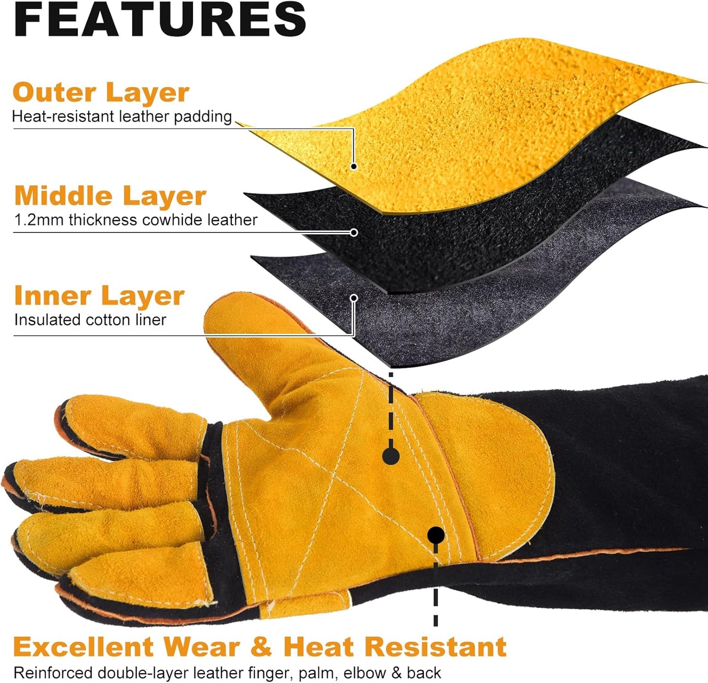 TOPDC Animal Handling Gloves, 16-Inch Bite Resistant & Scratch Proof Arm Sleeves for Dog Cat Grooming, Training, and Vet Visits (Black)