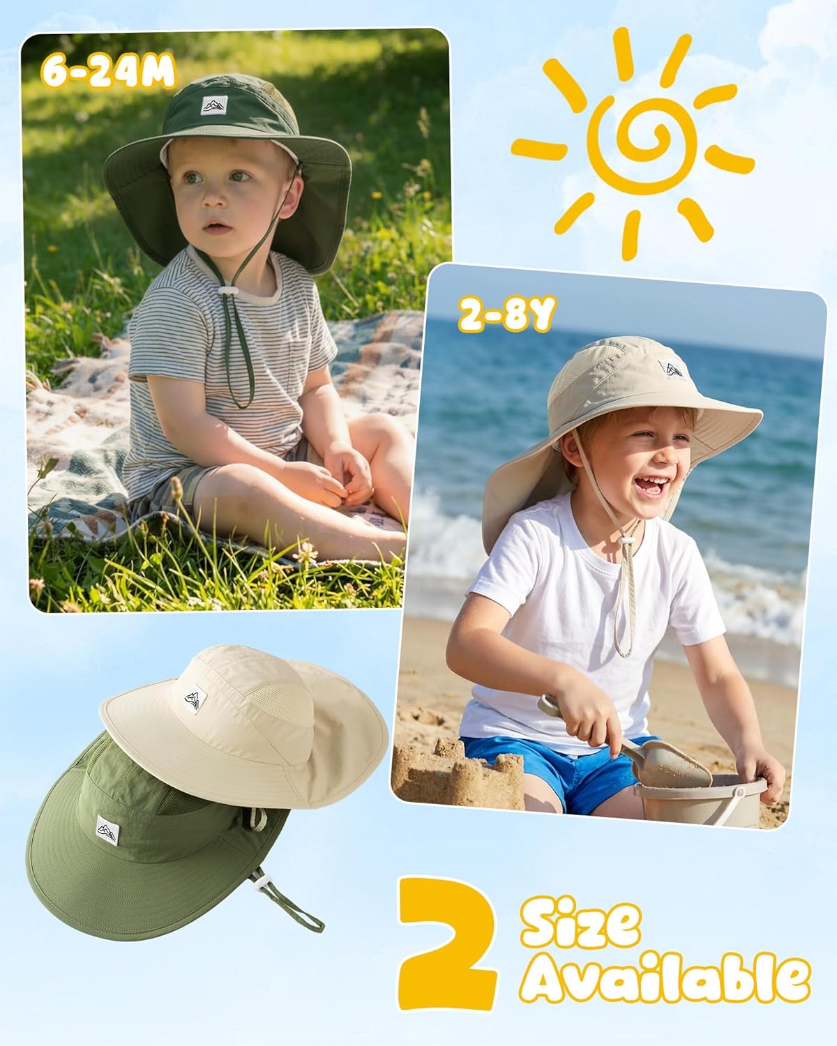 Toddler Baby Sun Hat Kids Sun Protection Summer Outdoor Sun Hats for Boys Girls Beach Fishing Hat Age 0-8 Years