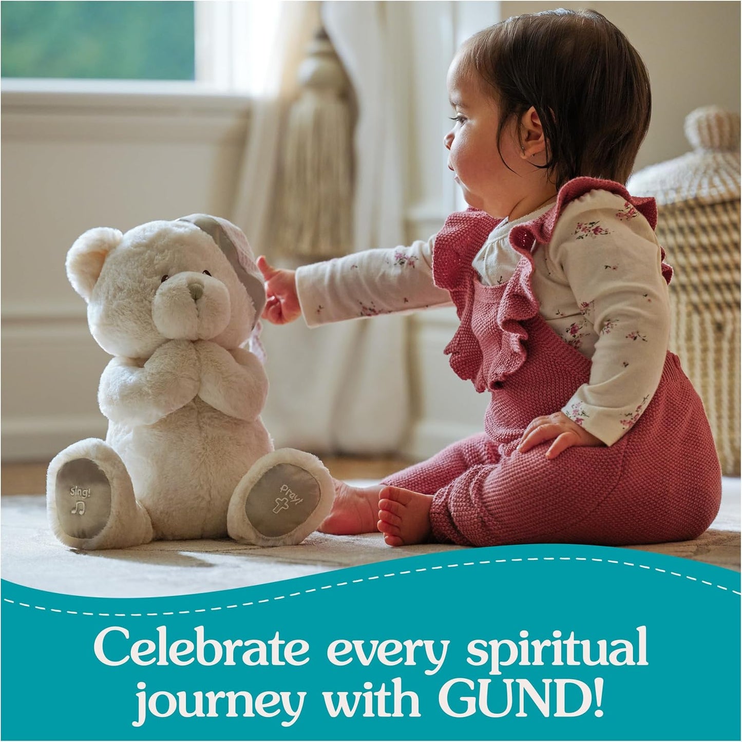 GUND Animated Goodnight Prayer Bear, Spiritual Plush Teddy Bear, Sensory Toy Stuffed Animal for Ages 0 and Up, Cream, 11"