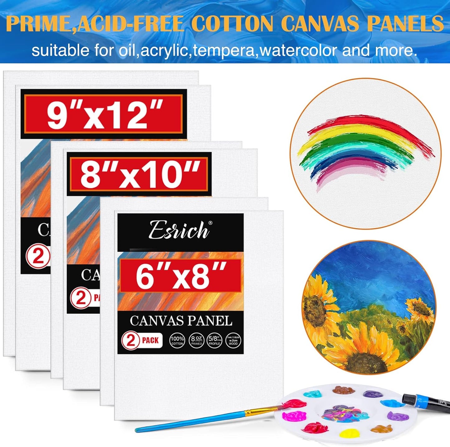 ESRICH Acrylic Paint Canvas Set, 42 Piece Professional Premium Paint Kit with 1 Wood Easel, 24Colors, 10 Brushes, 6 Canvases, Painting Supplies Kit Artists and Beginner