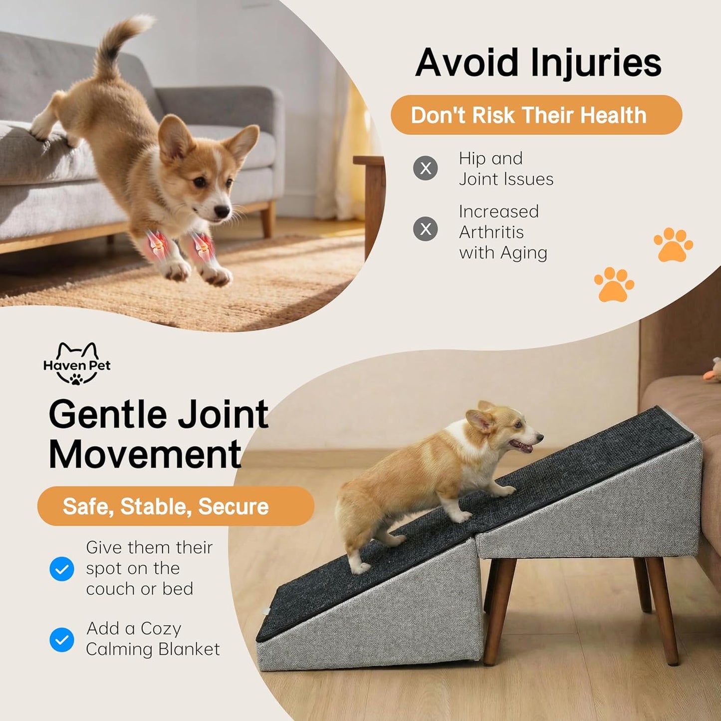 2-in-1 Dog Ramp and Stairs for Bed and Couch, 17 Inch High,Foldable Ottoman Ramp with Non-Slip Replaceable Carpet, Joint Relief for Small and Large Dogs