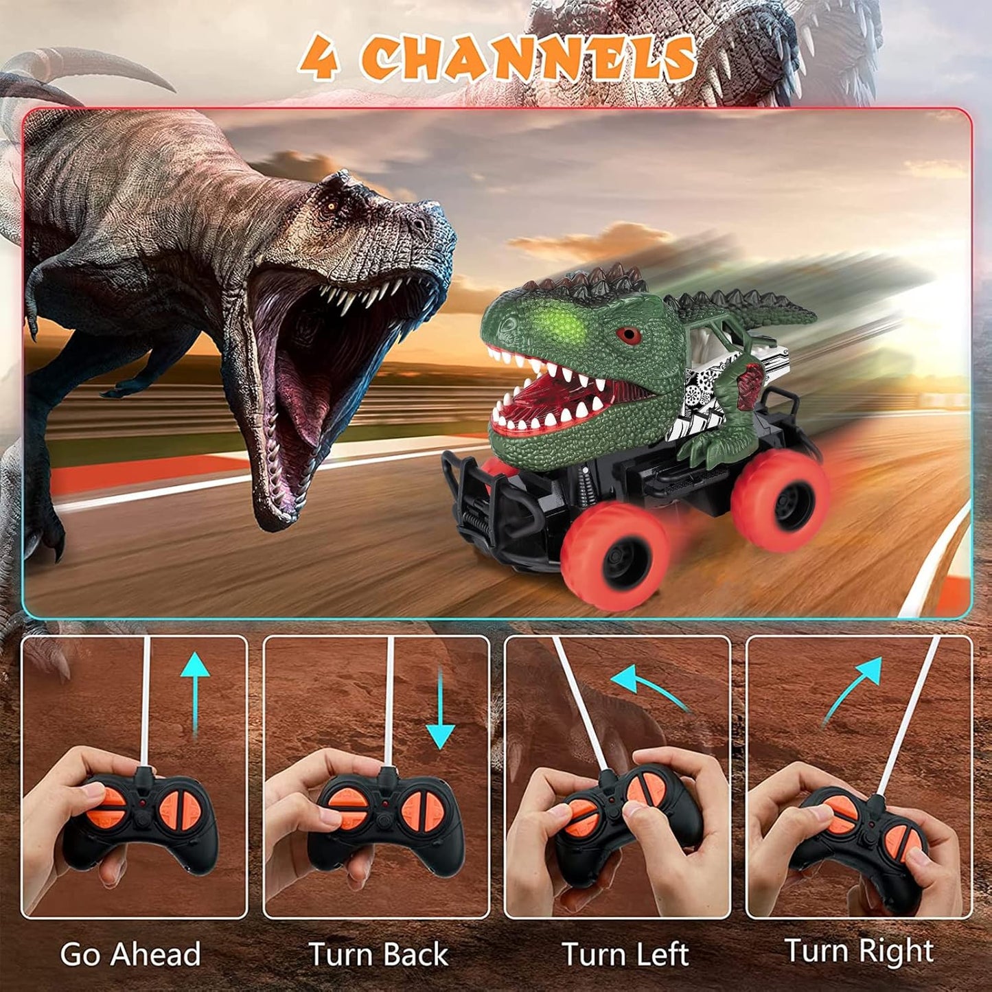 Dinosaur Toys Remote Control Car for Kids 3-7, Dino RC Car for Toddler Kids Toys Age 3 4 5 6 7 Boys and Girls Christmas Birthday Gift