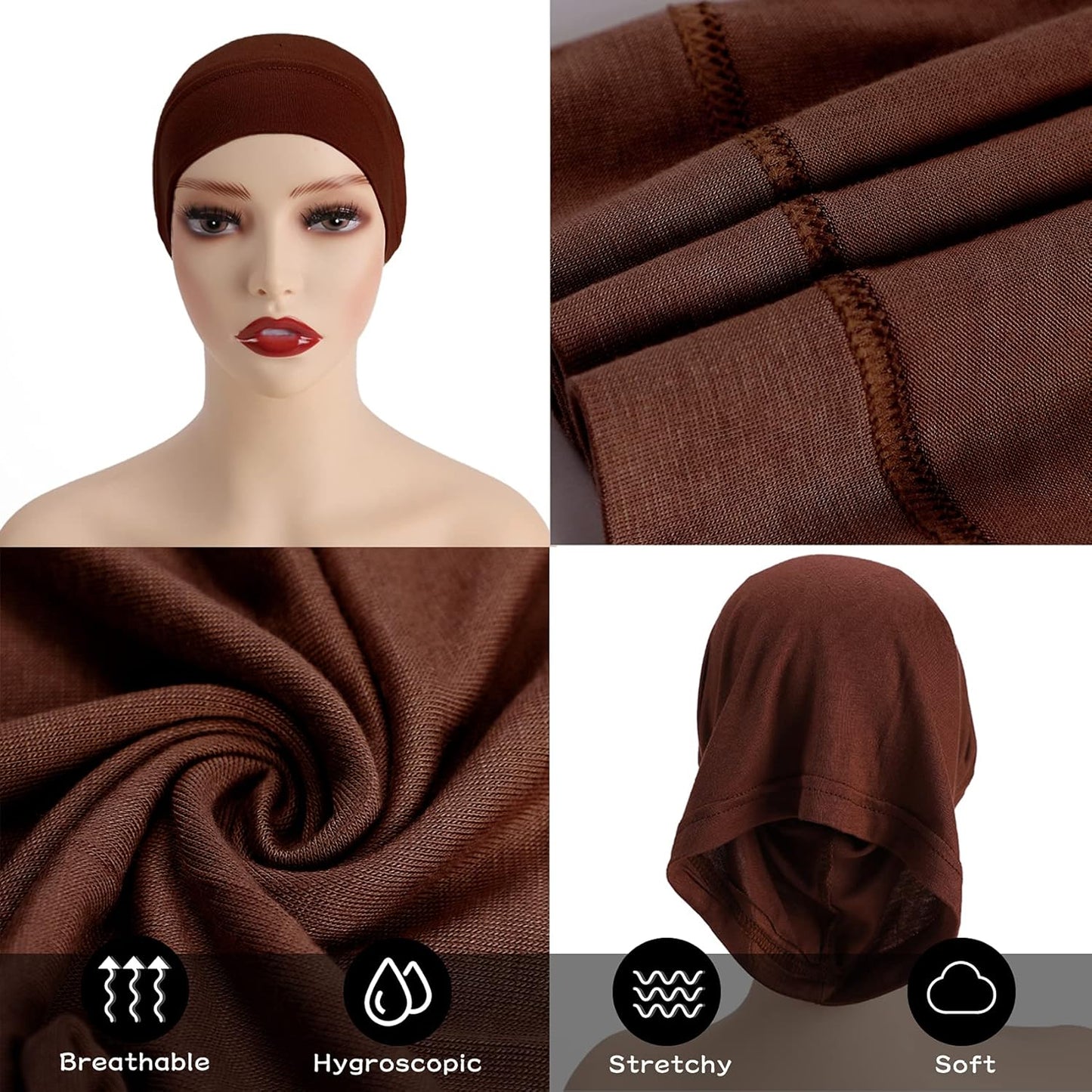 Messen 12 Pieces Under Scarf Hijab Cap for Turban Head Wraps Scarf Solid Color Hijab Tube Unisex Stretch Dreadlocks Tube