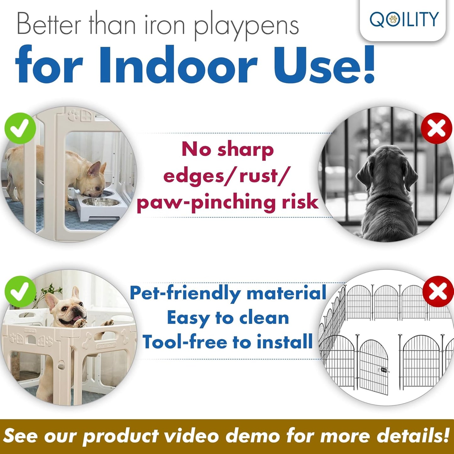 Clear Acrylic Dog Playpen with Toilet for Puppies & Small Dogs, Height 24 Inch,12 Panels, White