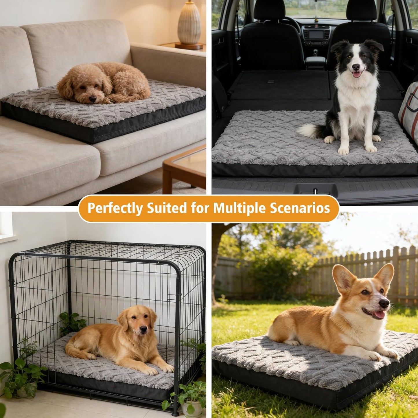 XL Orthopedic Dog Bed - Waterproof Plush Pet Mattress with Removable Washable Cover and Non-Slip Bottom, Memory Foam Dog Bed for Crate, 41"x27" Grey