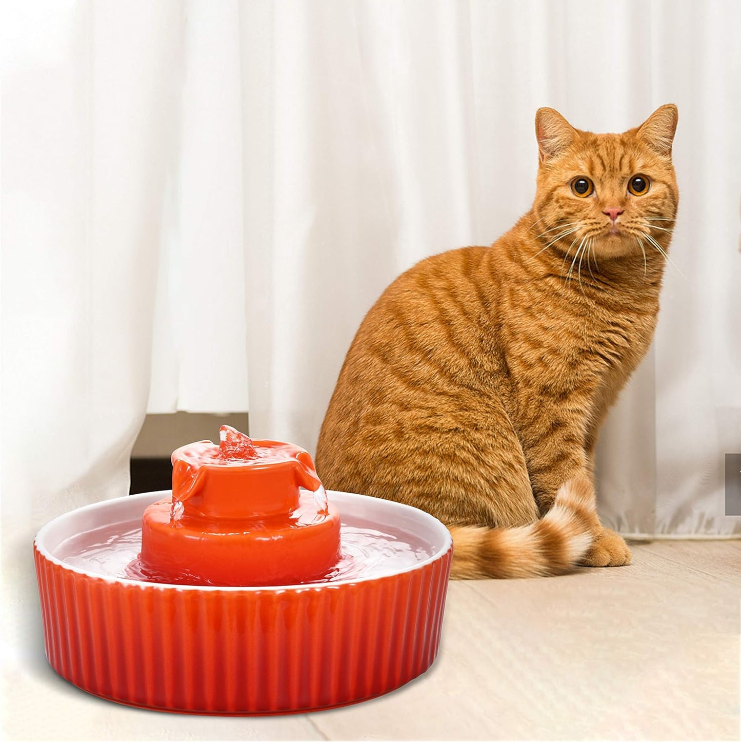 Cupcake Cat Water Fountain Porcelain, Cat Fountain for Dog and Cat (Orange)