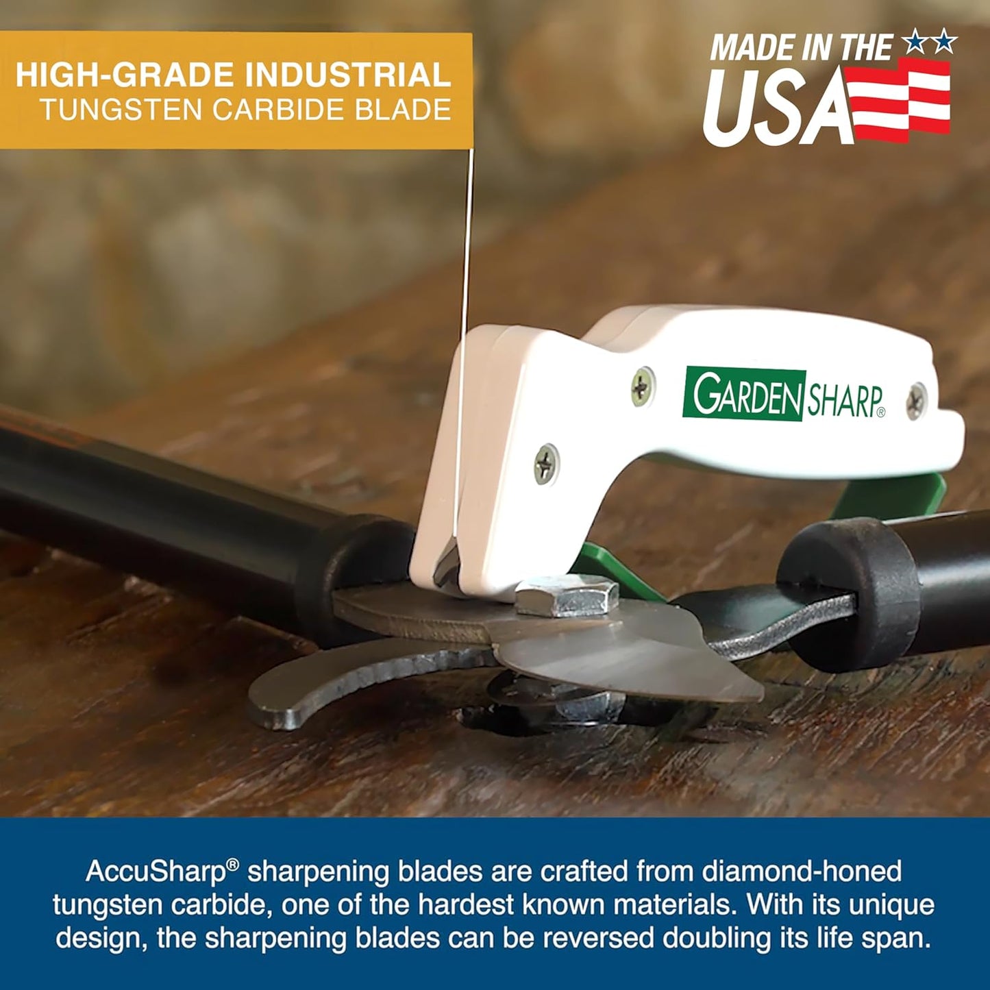 AccuSharp Garden Tool Sharpener, Diamond-Honed Tungsten Carbide Blades, Restores, Repairs, Sharpens & Hones Lawnmower Blades, Secateurs, Limb Loppers, Hoes, Shovels, and Scythes