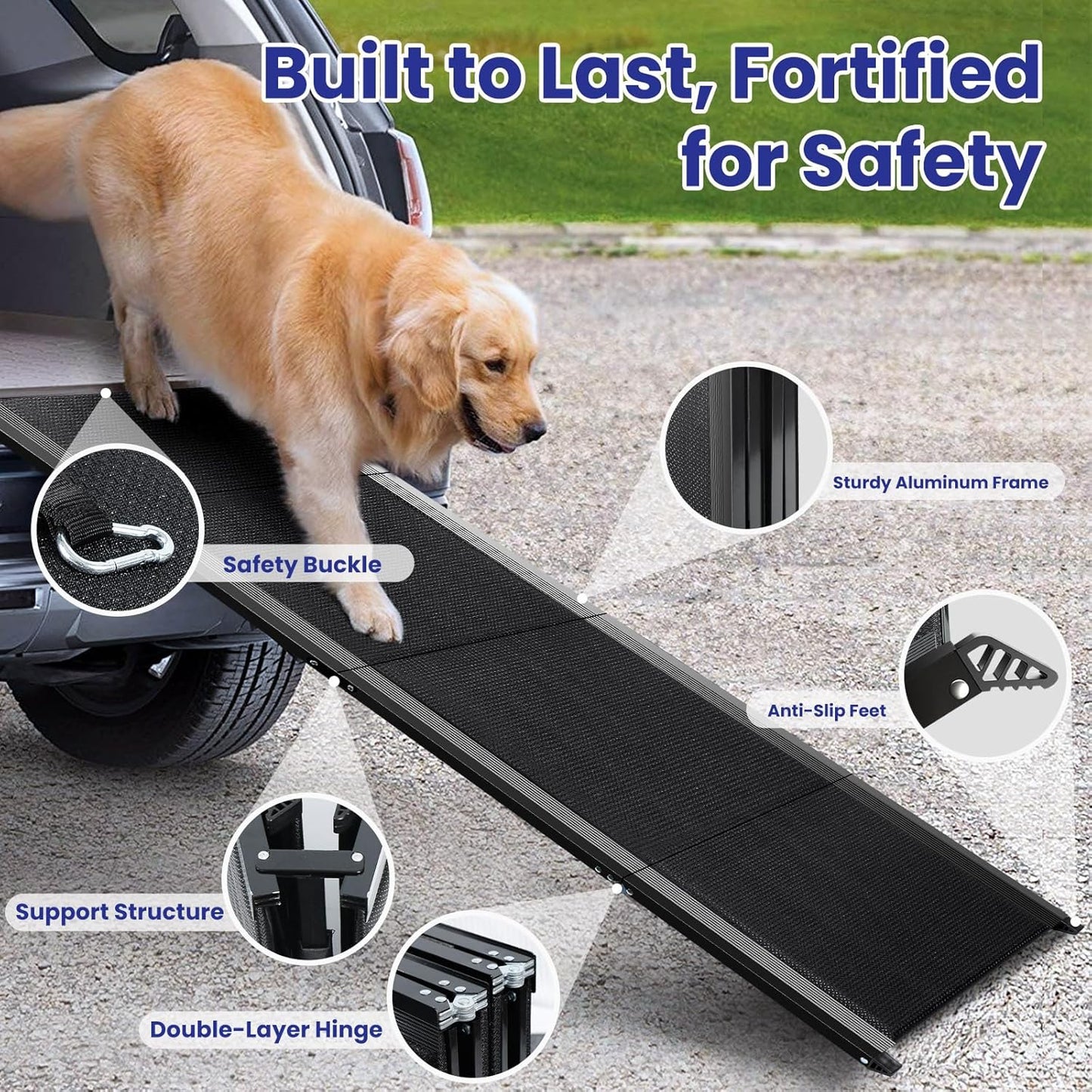 Dog Ramp for Car, 71''x 17'' Extra Long Folding Dog Ramps, Pet Ramp for Large Dogs with Non-Slip Rug Surface, Portable Dog Steps Up to 200LBS, Outdoor Dog Ramp for Car, SUV, Truck