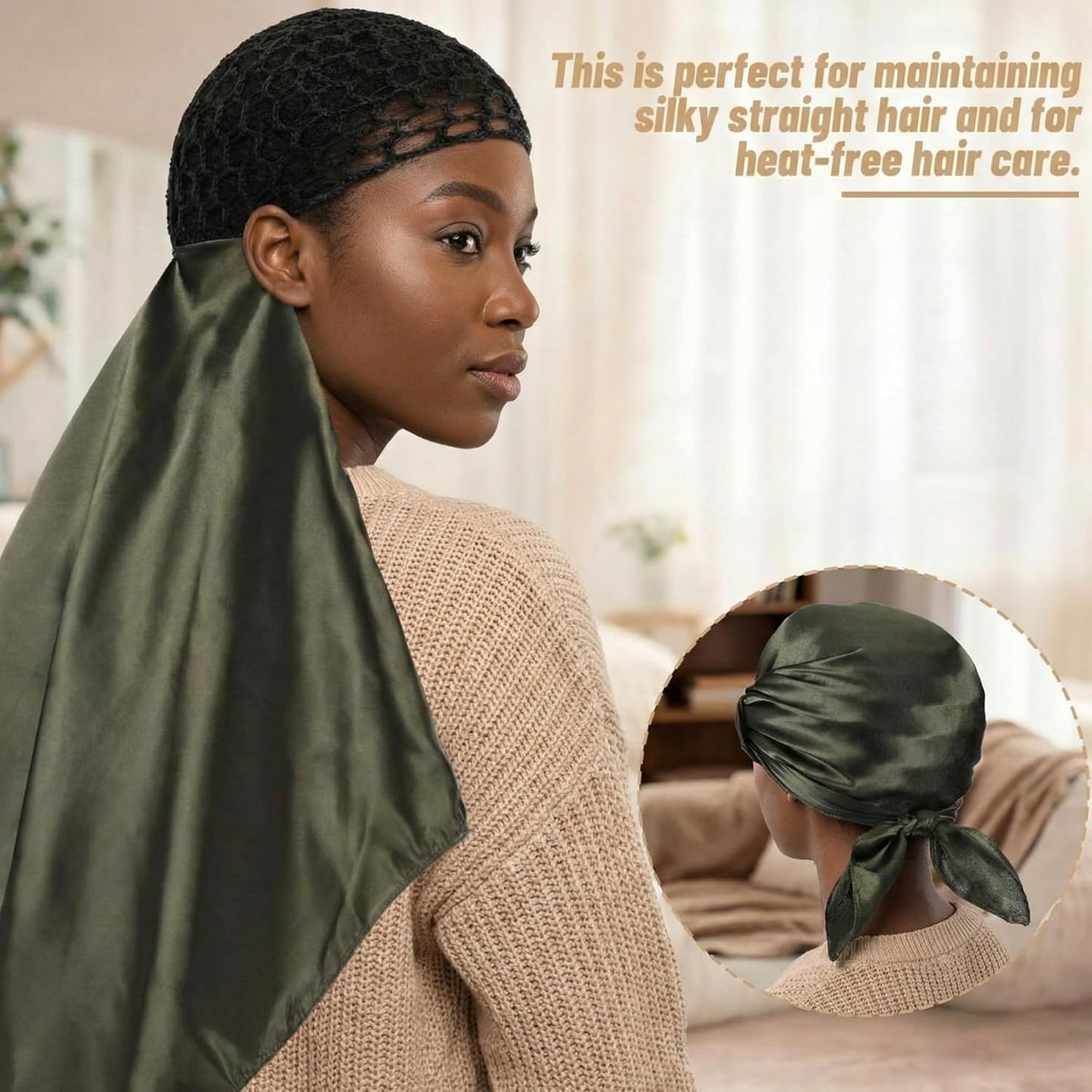 3 Pcs Wrap Hair Net with Scarf, Easy-to-use Head Wrap for Silk Press & Nighttime Care, Ideal for Styling, Sleep & Shower Cap(Classic Minimalist,Red Black Green)