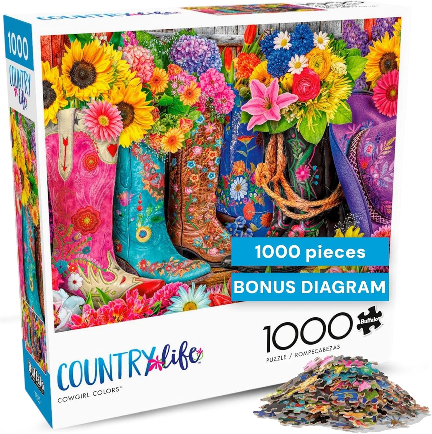 Buffalo Games - Cowgirl Colors - Lars Stewart - 1000 Piece Jigsaw Puzzle for Adults, Vibrant Floral Western Art, Challenging Puzzle for Game Nights, Finished Size 26.75 x 19.75, Made in the USA
