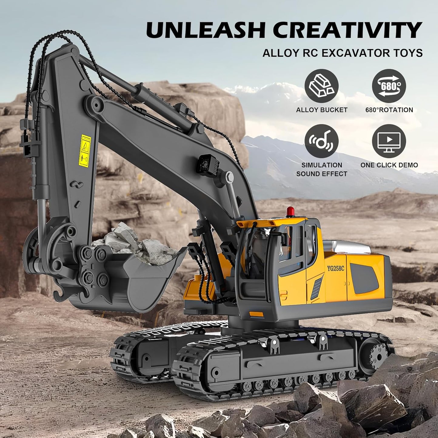 Remote Control Excavator Toy for Boys 6-11 yrs Old,11-Channel RC Excavator Toy,with Metal Shovel,2.4Ghz RC Construction Vehicle,Ideal Gifts for Kids on