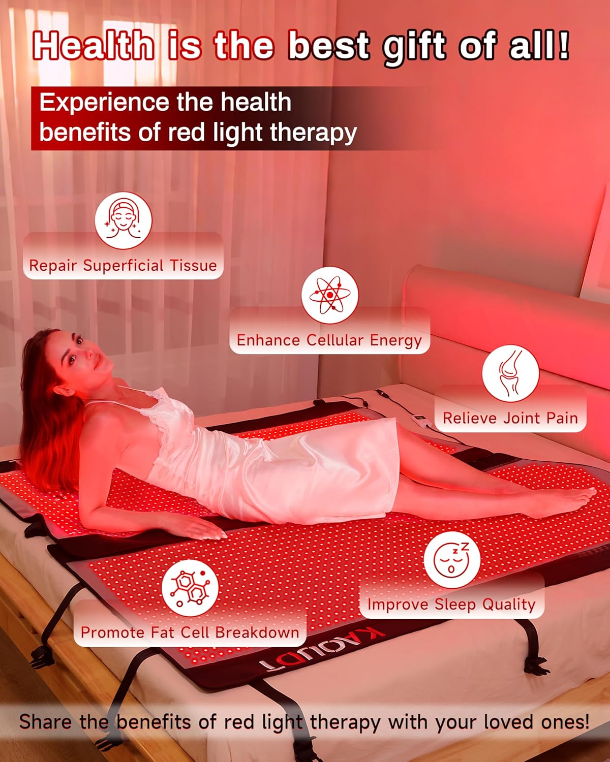2026 Medical-Grade TPU Red Light Therapy Mat for Full Body Pain Relief, FSA&HSA Eligible 72"x33" Dual Wavelength Infrared Red Light Blanket with 2600 LEDs for Home Use (Black)