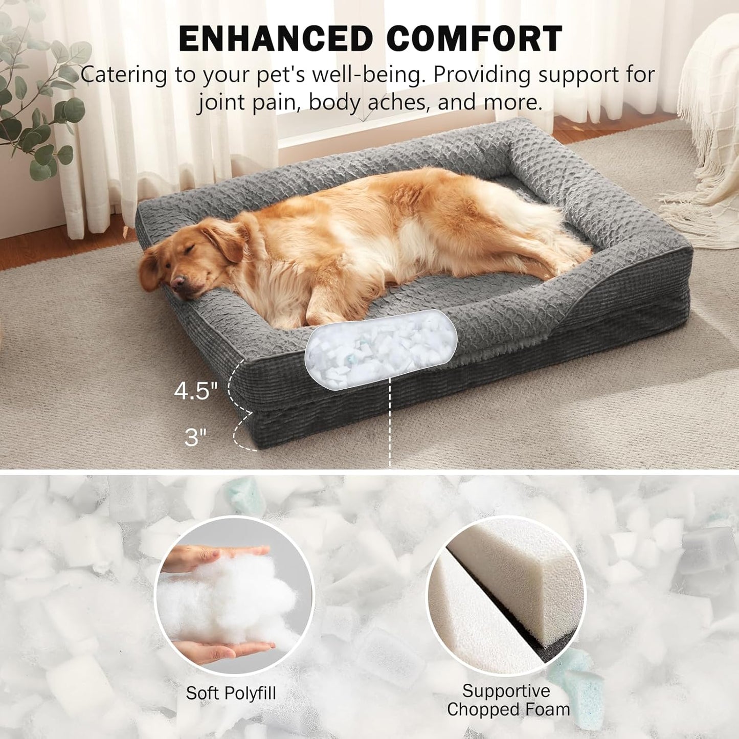 INVENHO Orthopedic Extra Large Dog Bed, XXL Waterproof Egg-Crate Memory Foam Dog Couch Bed with Washable Removable Cover, Waterproof Lining and Nonskid Bottom