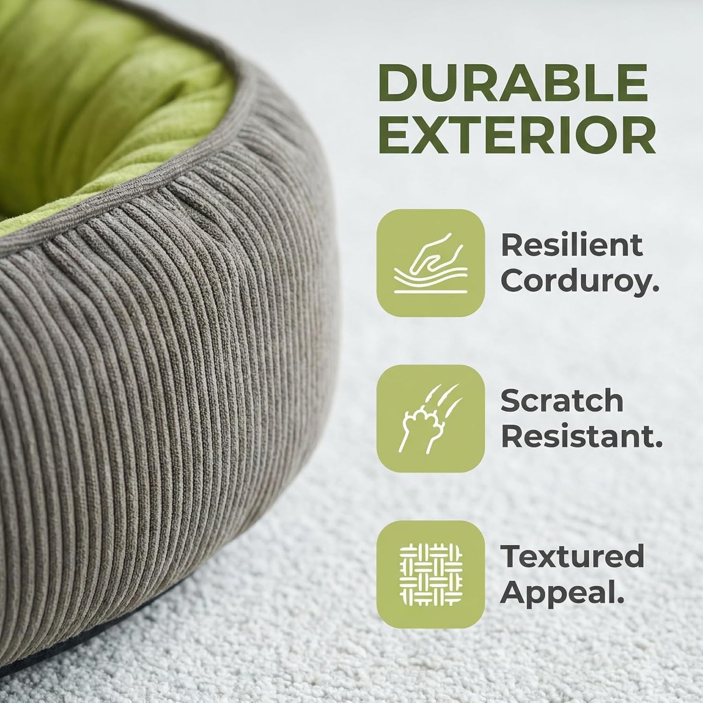 Calming Dog Bed for Medium Dogs 26"x18" - Orthopedic Washable Pet Bed with Anti-Slip Bottom, Indoor Soft Cat Bed with Removable Cover (Lime Green)