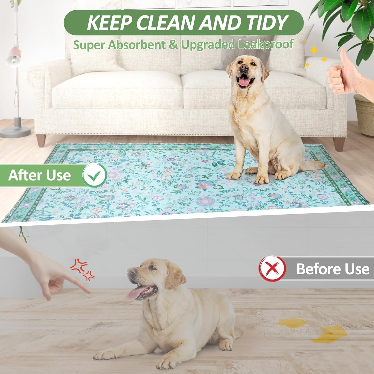 Washable Reusable Pee Pads for Dogs, 2 Pack Large 36"x48" Super Absorbent & Leak-Proof Non-Slip Pet Rugs, Stylish Washable Whelping Pads, Dog Crate Pad