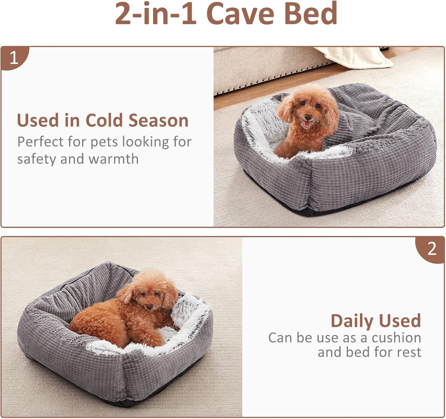 MIXJOY Dog Beds for Small Dogs, Rectangle Cave Hooded Blanket Puppy Bed, Luxury Orthopedic Cat Beds for Indoor Cats, Warmth and Machine Washable (20 inches, Grey)