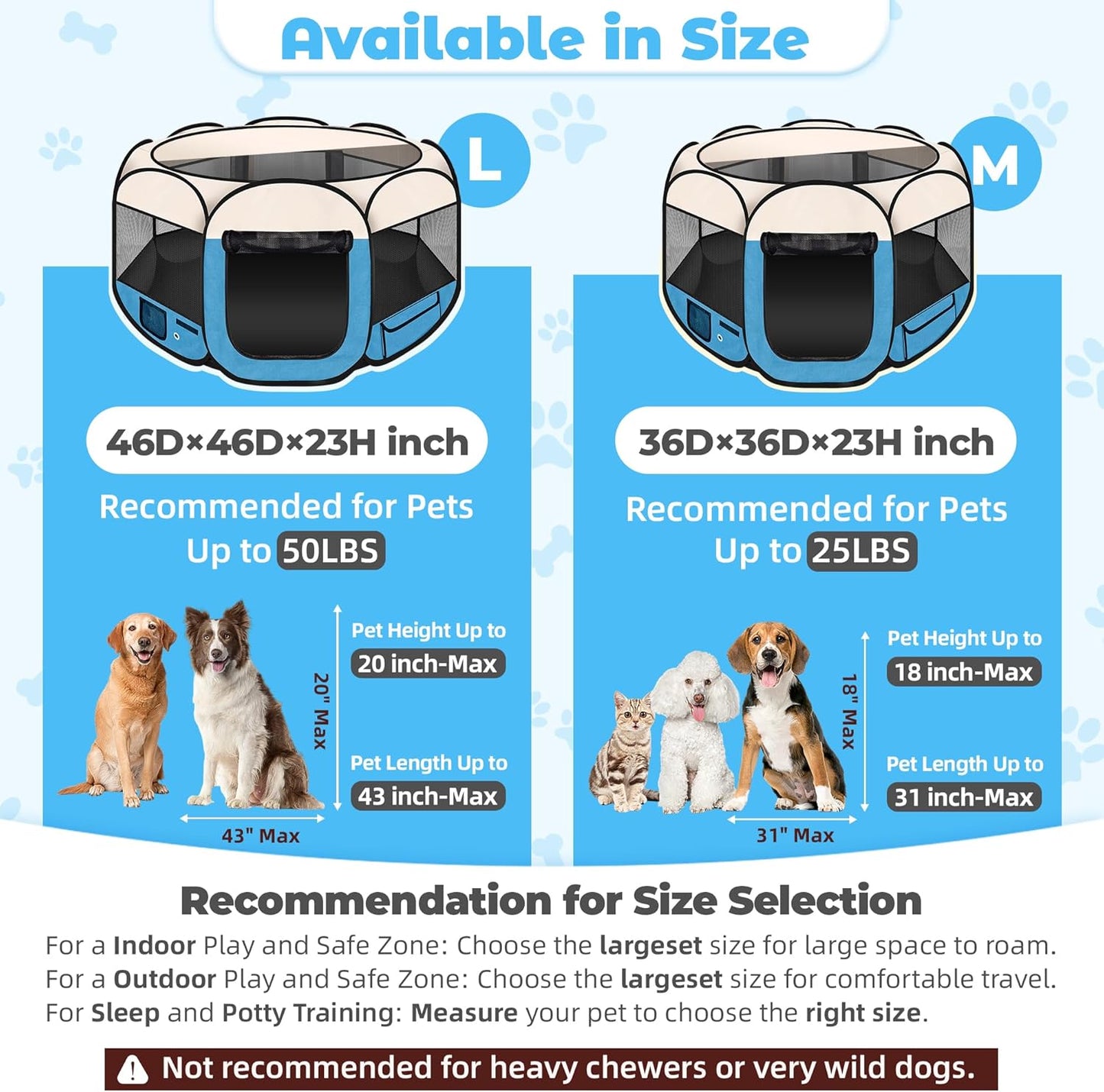 Dog Playpen 45", HOMAGICO Pet Playpen for Indoor Cats Enclosed, Portable Dog Cage Outdoor Tent Crate with Carrying Case, Water-Resistant and Removable Shade Cover, Blue
