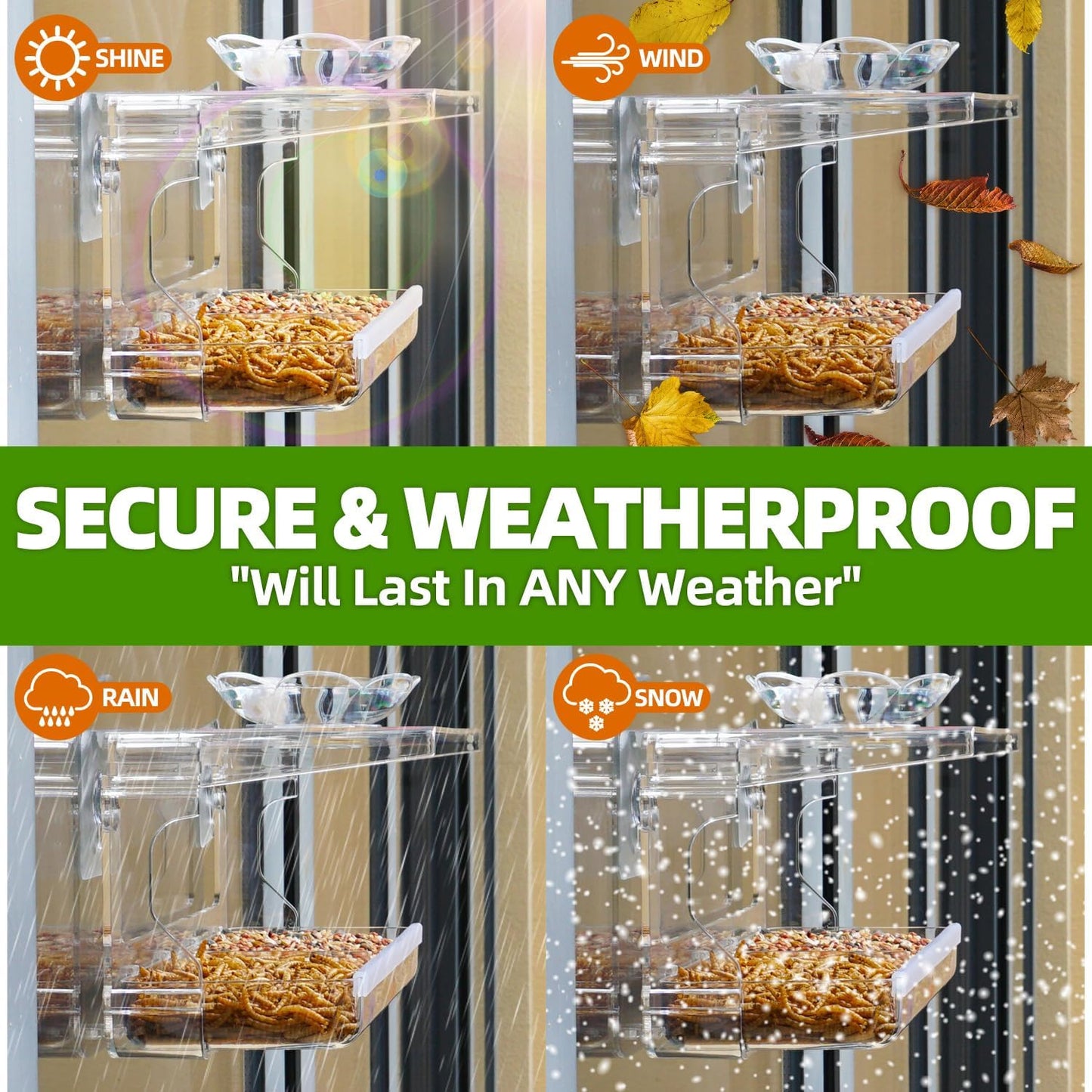 Window Bird Feeder with Non-Marking Self-Adhesive Hooks, Clear and Transparent, Outdoor Wild Bird Watching Gift, Garden Decor (Standard)