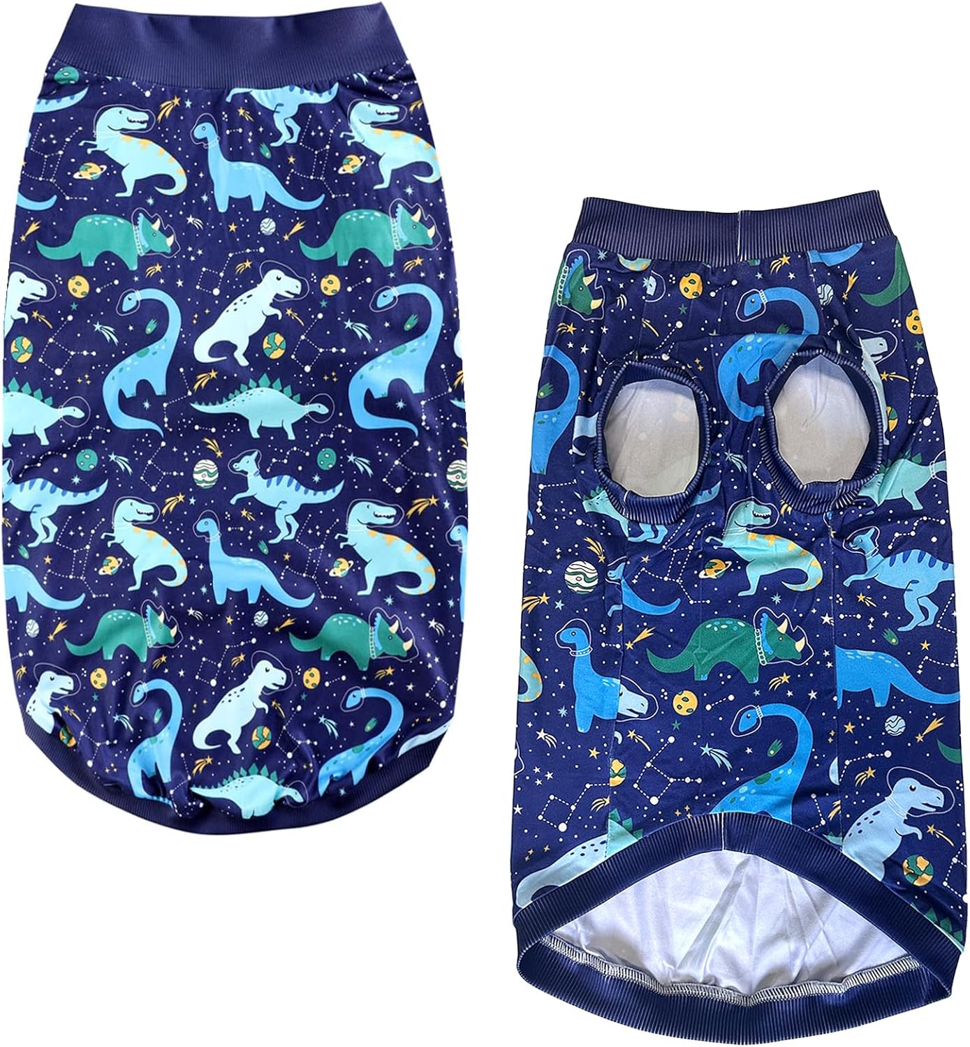 Dog Navy Sleeveless T Shirts with Universe Dinosaur Pattern Printed Soft Vest for Large Dogs (L, Vest)
