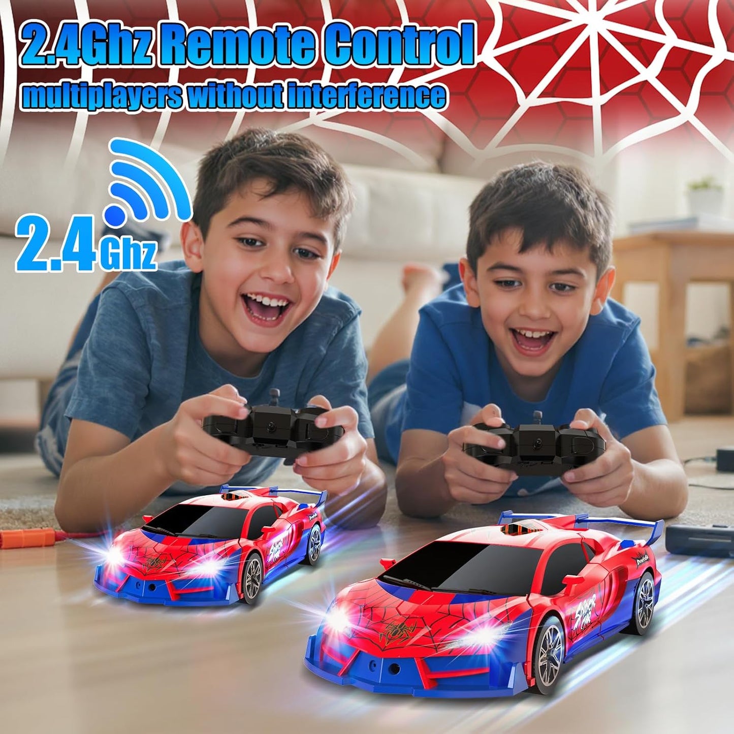 Spider Transform Remote Control Car Toys for Boys 4-7,2.4GHz RC Cars with Dual-Color Lights,Fast 360°Rotation,One-Click Deformation,Toys for 3 4 5 6 7 8 9 10 11 12 Year Old Boys