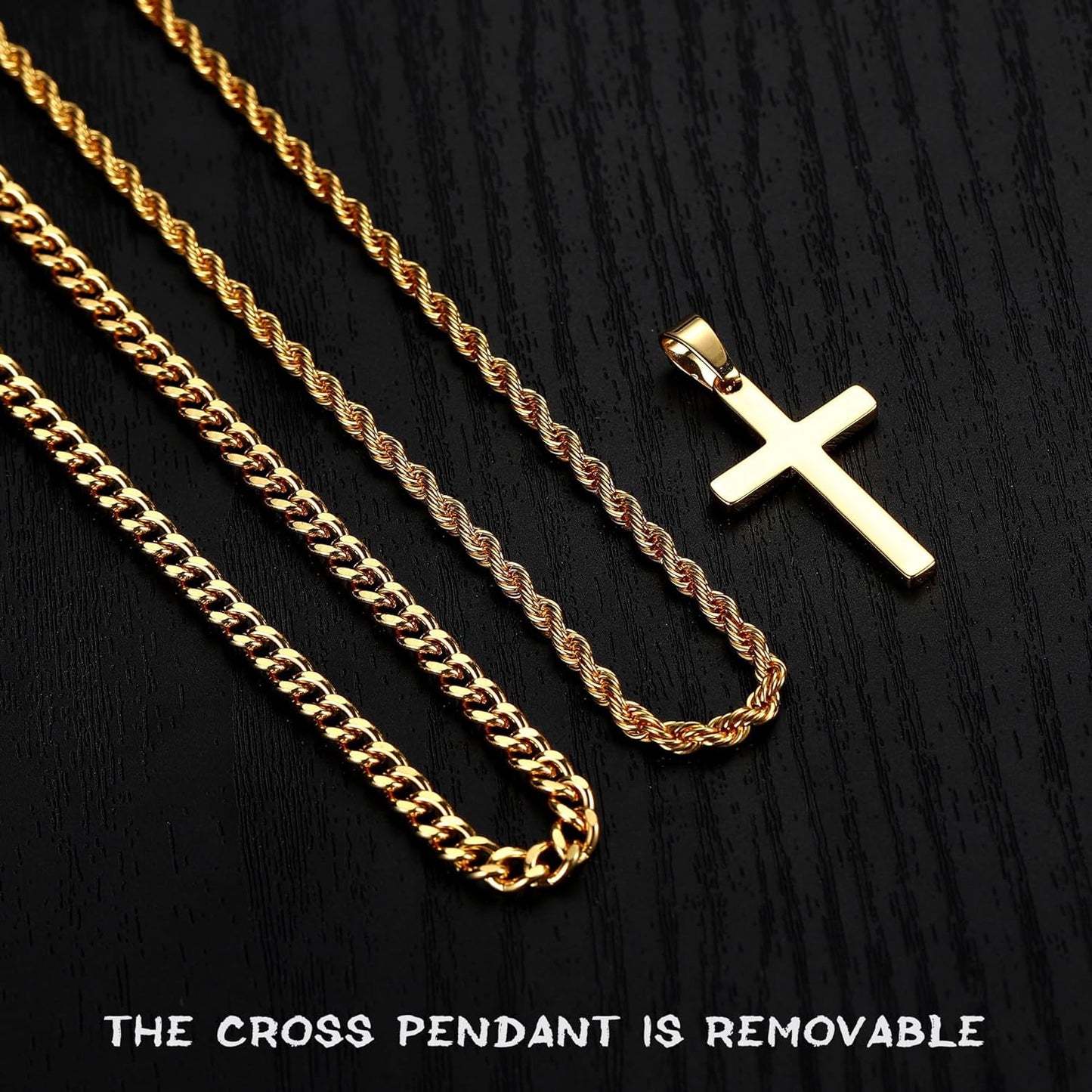 Yooblue Easter Basket Stuffers - Cross Necklace for Men, Gold Black Silver Mens Cross Necklaces Stainless Steel Cross Pendant Necklace Simple Jewelry Gifts Cross Chain Necklaces for Men