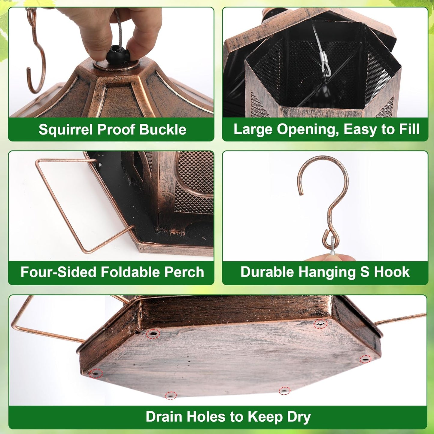 Bird Feeders for Outdoor Hanging, Metal Chew Proof Wild Bird Feeder, Squirrel Proof Birdfeeders for Outside Garden Backyard Attracting Finch (Seed is not Included)