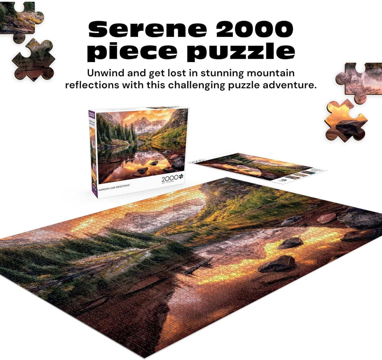 Buffalo Games - Maroon Lake Reflections - Joshua Snow - 2000 Piece Jigsaw Puzzle for Adults - Scenic Nature Puzzle, Challenging Mountain Landscape, Bonus Poster Included, Finished Size 38.50 x 26.50