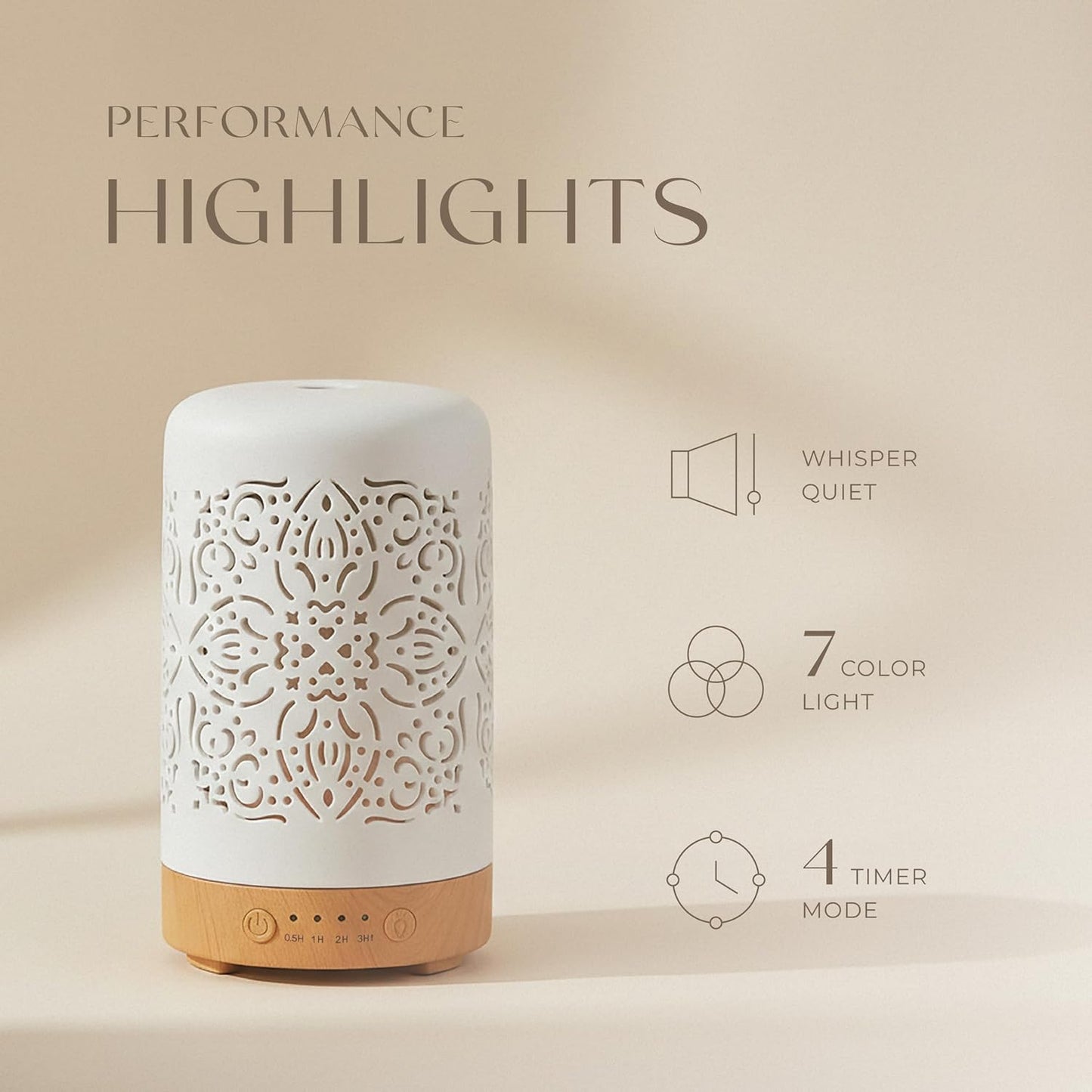 Earnest Living Essential Oil Diffuser White Ceramic Diffuser 100 ml Timers Night Lights and Auto Off Function Home Office Humidifier Aromatherapy Diffusers for Essential Oils