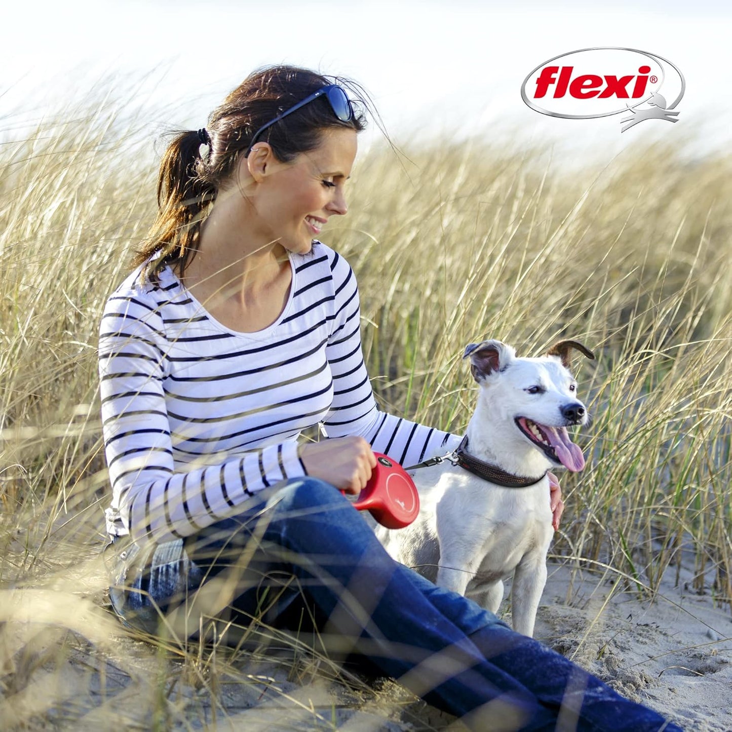 FLEXI New Classic Tape Retractable Dog Leash for Medium Dogs Upto 55 lbs. – 16 ft., Black | Tangle Free Pet Walking Leash with One-Handed Brake, Pause, Lock|German Quality Product