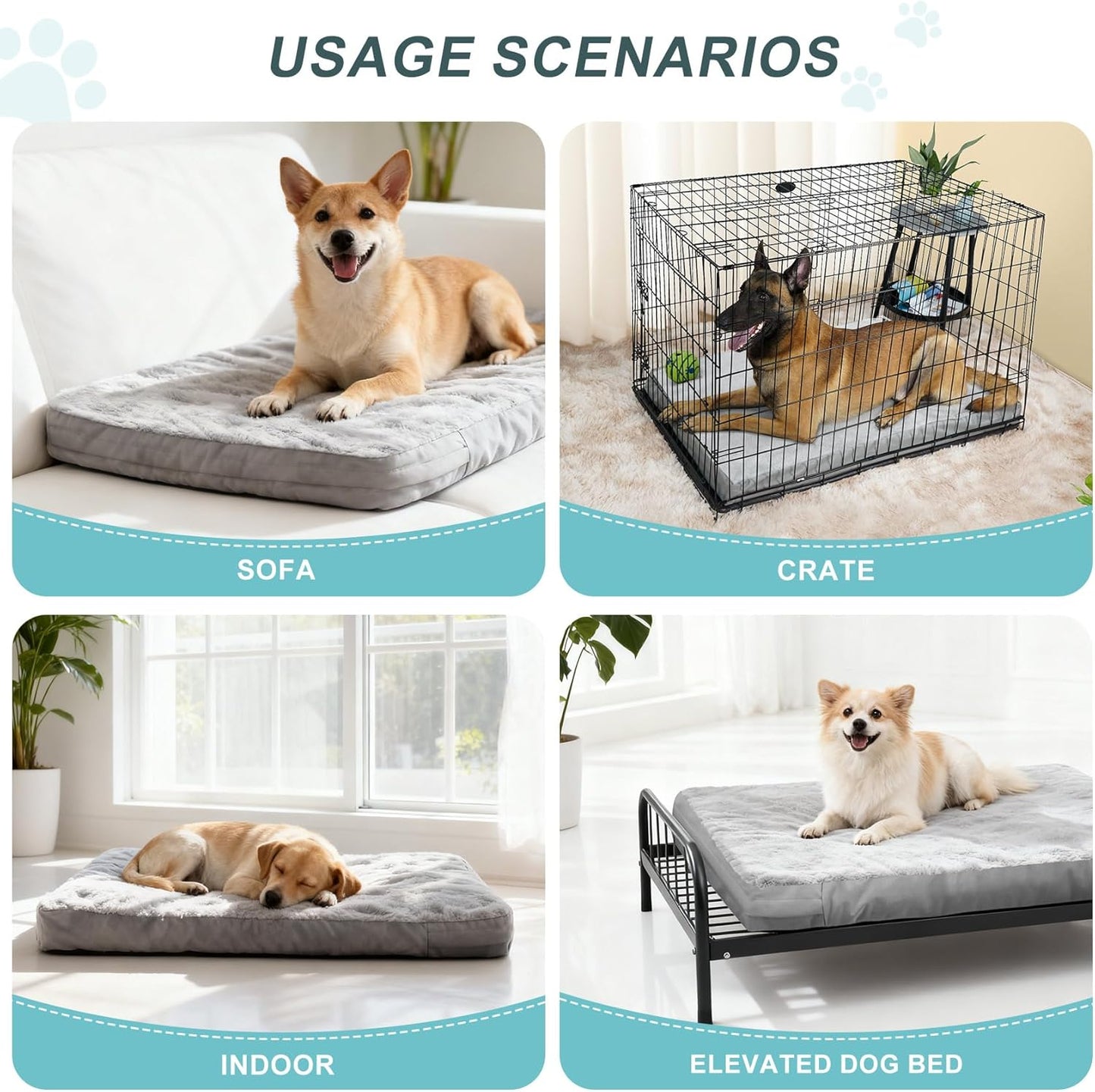 Explore Land Waterproof Dog Bed Cover Machine Washable Fluffy Dog Bed Replacement Cover for 48 Inch Crate, 48Lx30Wx4H inch, Gray