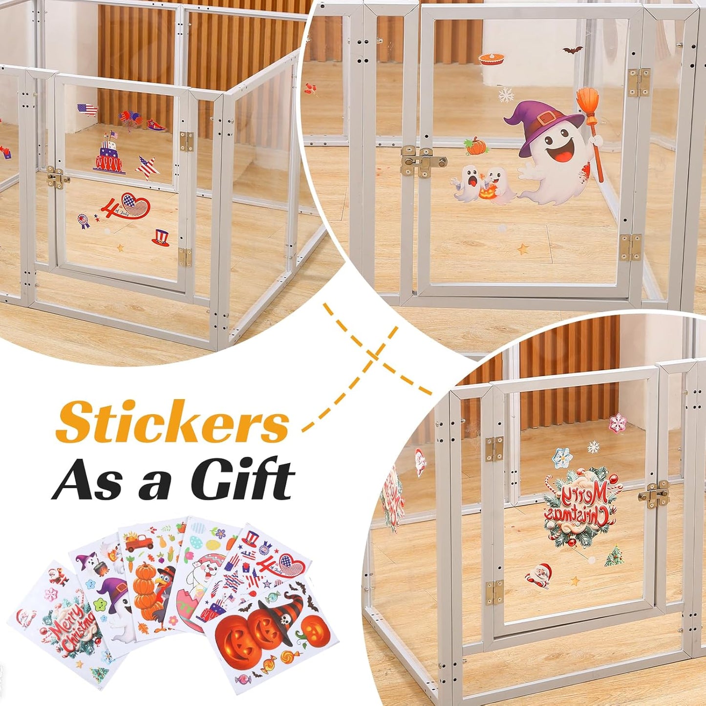 Clear Acrylic Dog Playpen with Door Easy Install & Clean Puppy Fence Indoors H-24 10-Panel Metal Playpen for Puppies/Small Dogs/Kitten,White Dog Enclosure