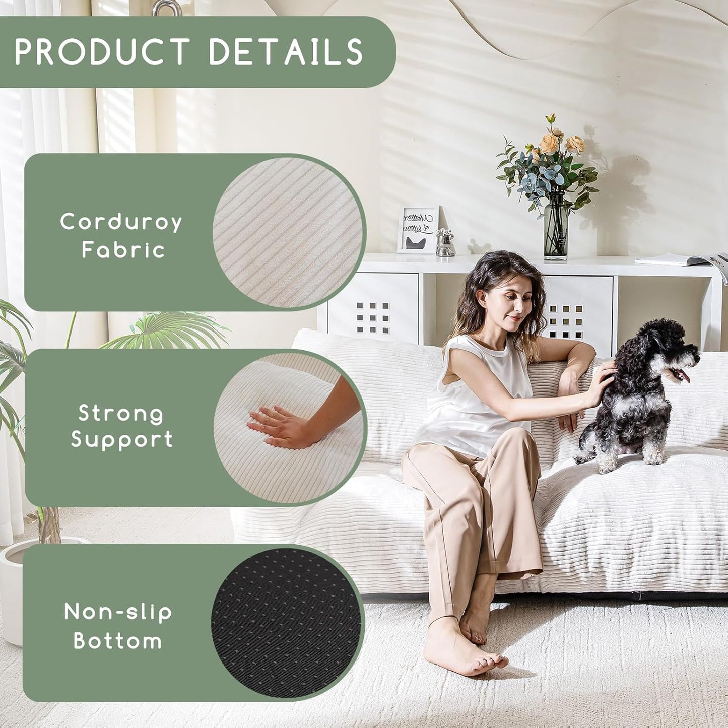 HIGOGOGO Large Human Dog Bed, Giant Dog Sofa Bed, Big Comfy Floor Sofa Couch for Pet Families with Foam Chunk Supportive Mat, XXXXL Size Corduroy Orthopedic Bed for Human, Beige